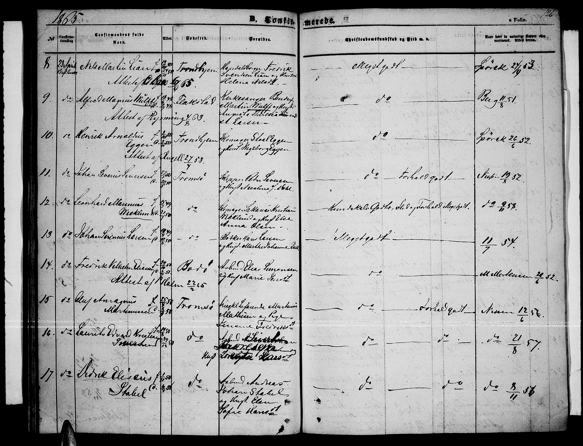 Tromsø sokneprestkontor/stiftsprosti/domprosti, AV/SATØ-S-1343/G/Gb/L0006klokker: Parish register (copy) no. 6, 1857-1866, p. 126