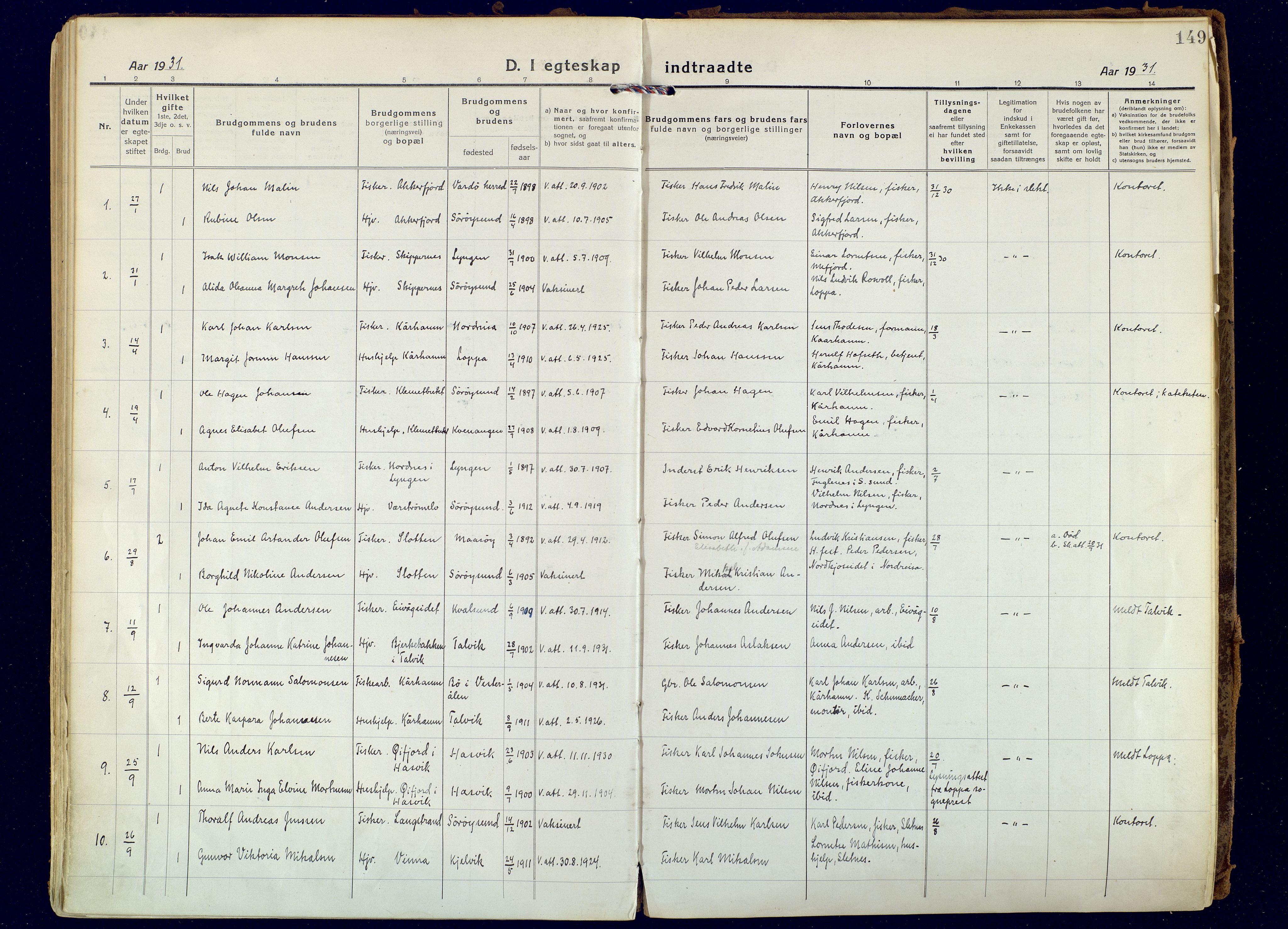 Hammerfest sokneprestkontor, AV/SATØ-S-1347/H/Ha/L0018.kirke: Parish register (official) no. 18, 1918-1933, p. 149