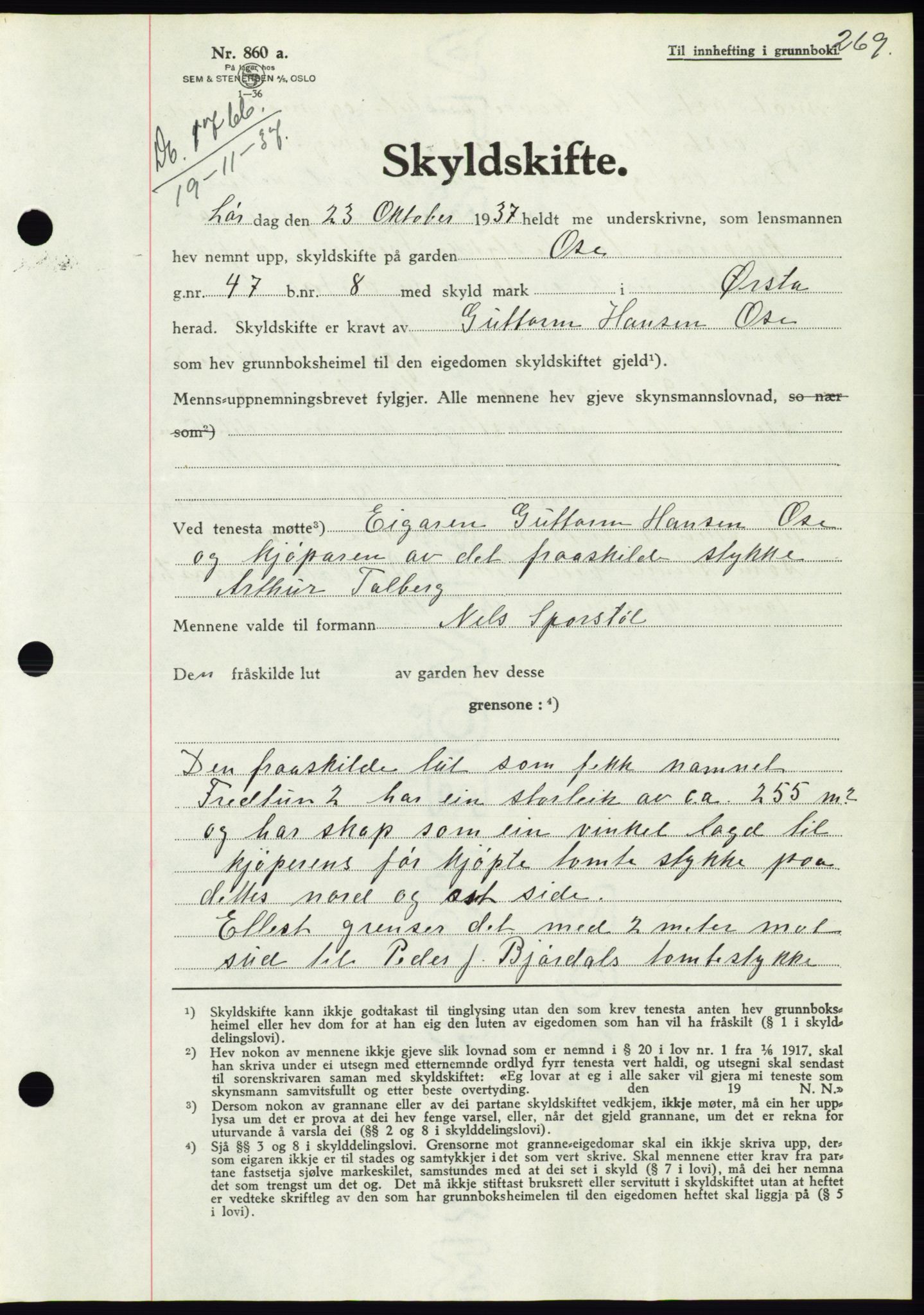 Søre Sunnmøre sorenskriveri, AV/SAT-A-4122/1/2/2C/L0064: Mortgage book no. 58, 1937-1938, Diary no: : 1766/1937