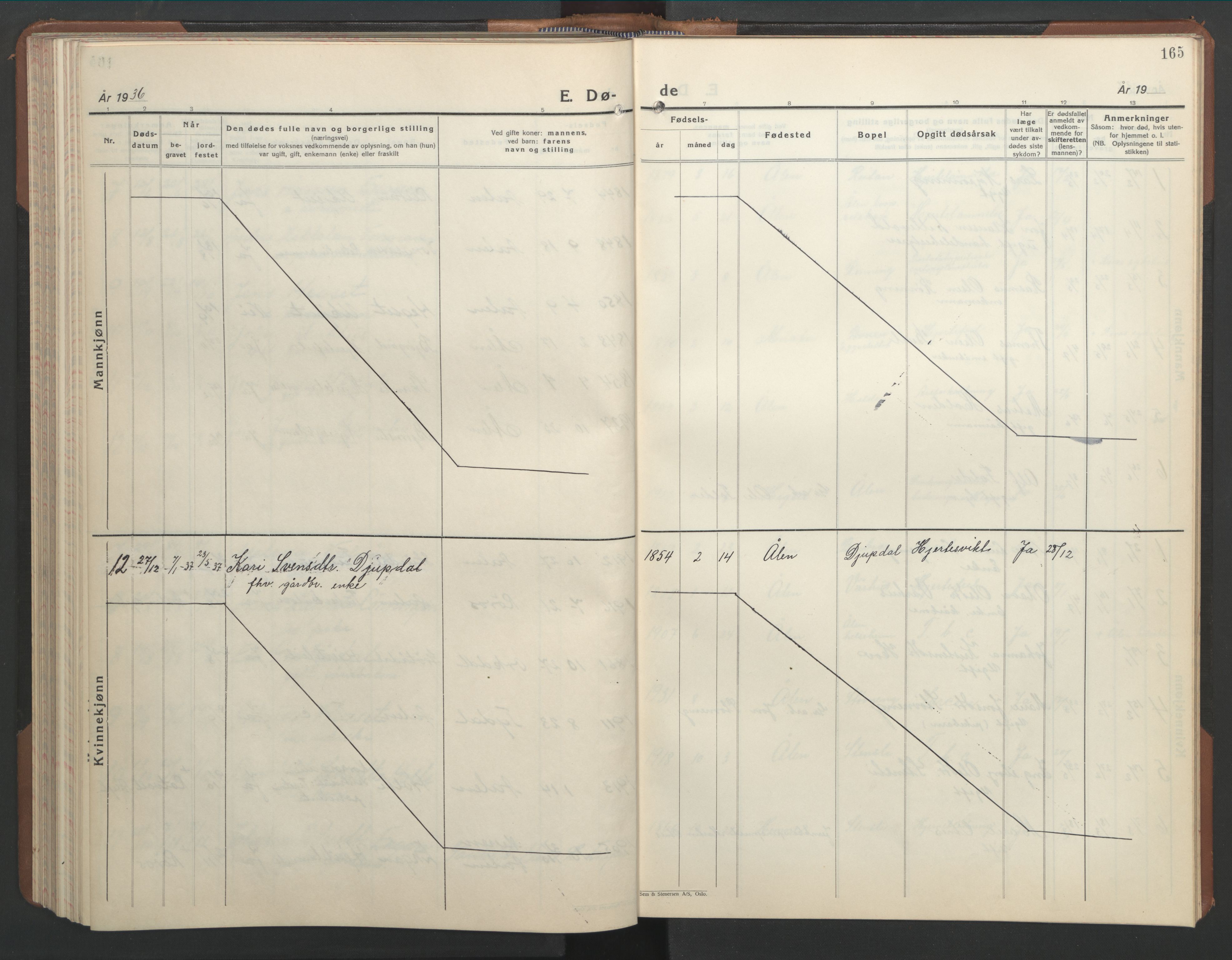 Ministerialprotokoller, klokkerbøker og fødselsregistre - Sør-Trøndelag, AV/SAT-A-1456/686/L0986: Parish register (copy) no. 686C02, 1933-1950, p. 165