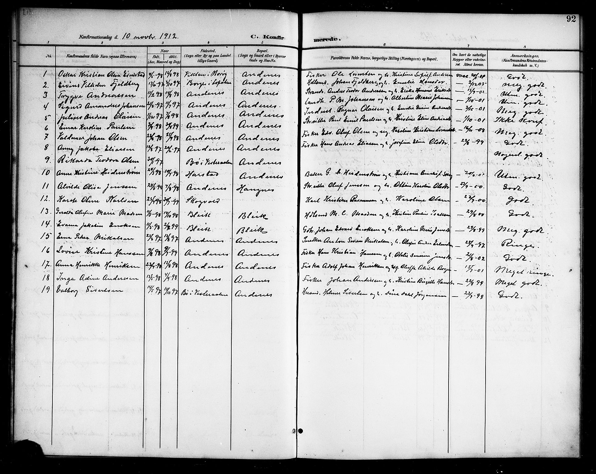 Ministerialprotokoller, klokkerbøker og fødselsregistre - Nordland, SAT/A-1459/899/L1449: Parish register (copy) no. 899C04, 1900-1918, p. 92