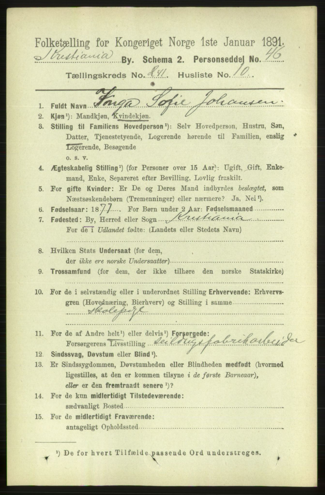 RA, 1891 census for 0301 Kristiania, 1891, p. 146520