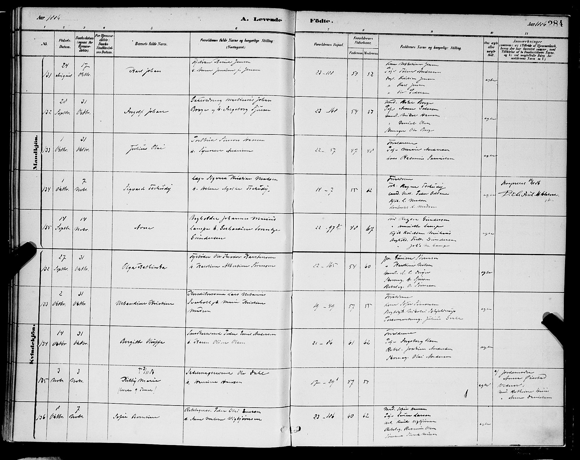 Korskirken sokneprestembete, AV/SAB-A-76101/H/Hab: Parish register (copy) no. B 8, 1878-1887, p. 284