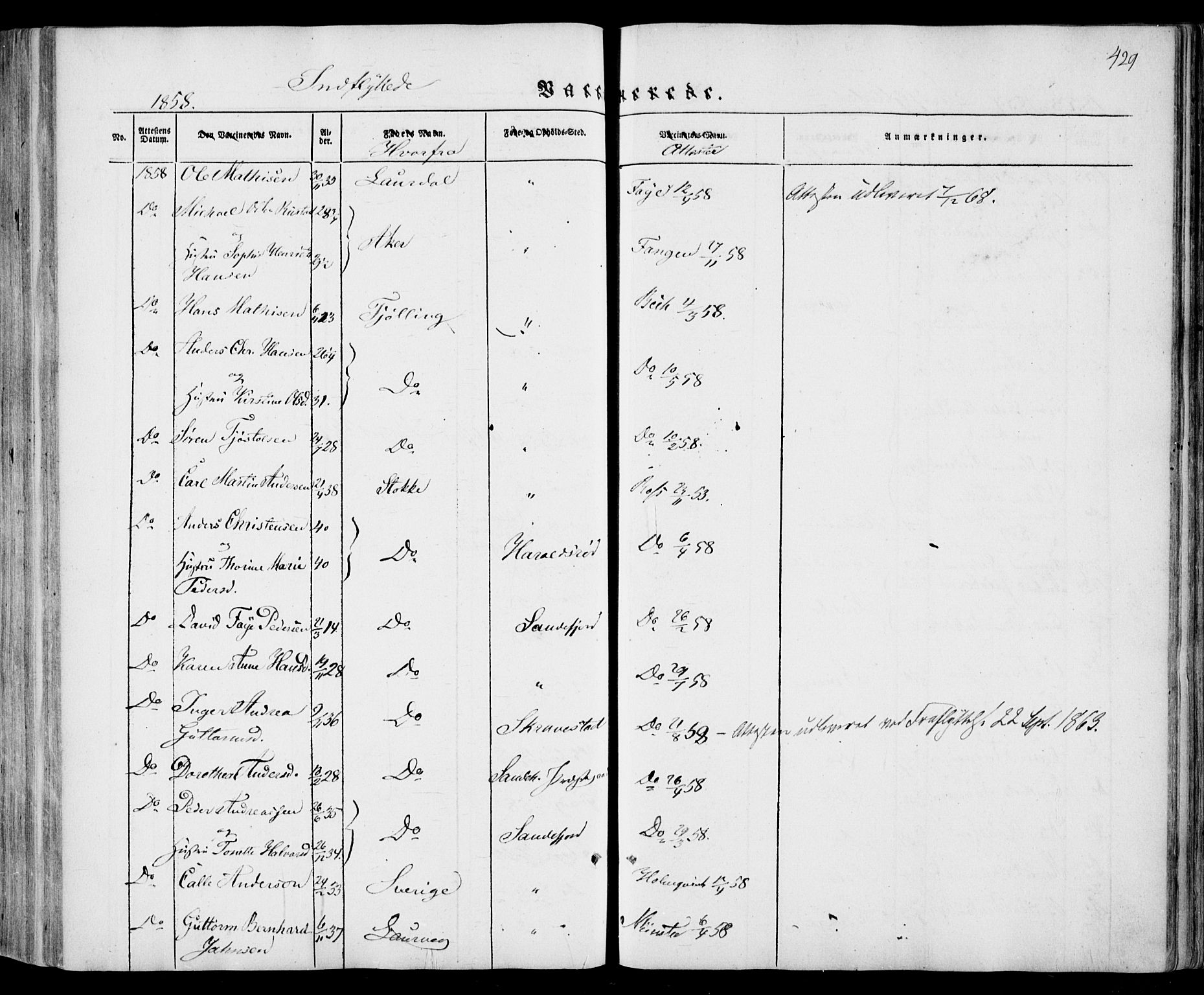 Sandar kirkebøker, AV/SAKO-A-243/F/Fa/L0006: Parish register (official) no. 6, 1847-1860, p. 429