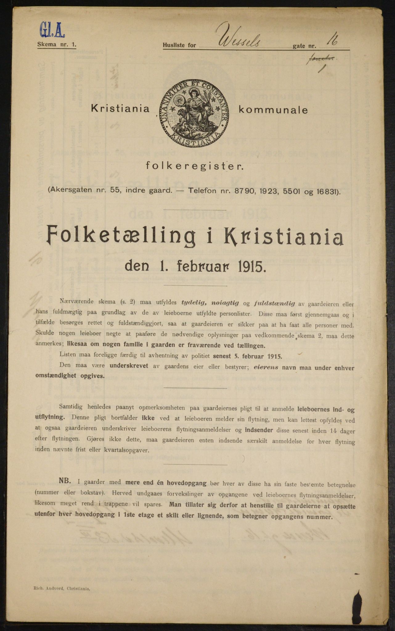 OBA, Municipal Census 1915 for Kristiania, 1915, p. 128764