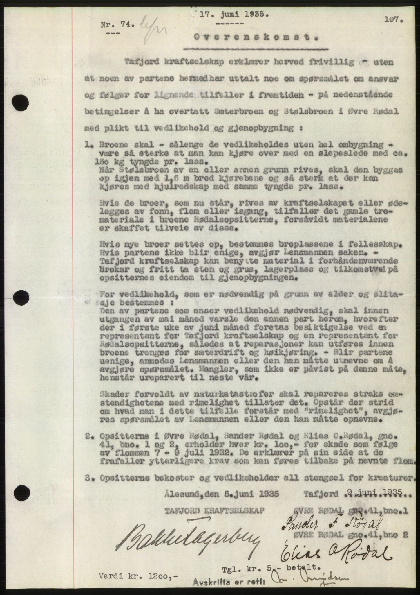 Nordre Sunnmøre sorenskriveri, AV/SAT-A-0006/1/2/2C/2Ca/L0058: Mortgage book no. 58, 1935-1935, Deed date: 17.06.1935