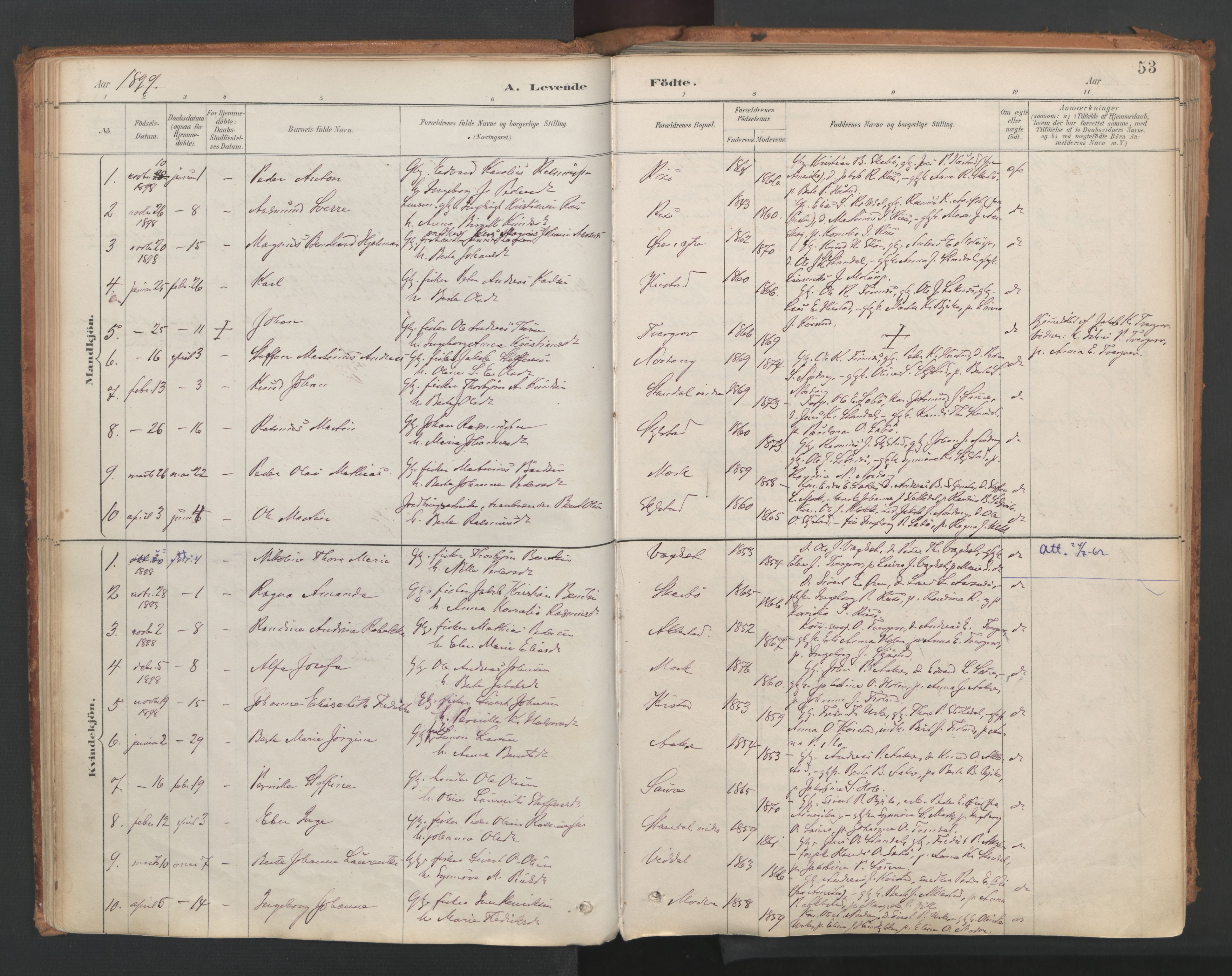 Ministerialprotokoller, klokkerbøker og fødselsregistre - Møre og Romsdal, SAT/A-1454/515/L0211: Parish register (official) no. 515A07, 1886-1910, p. 53