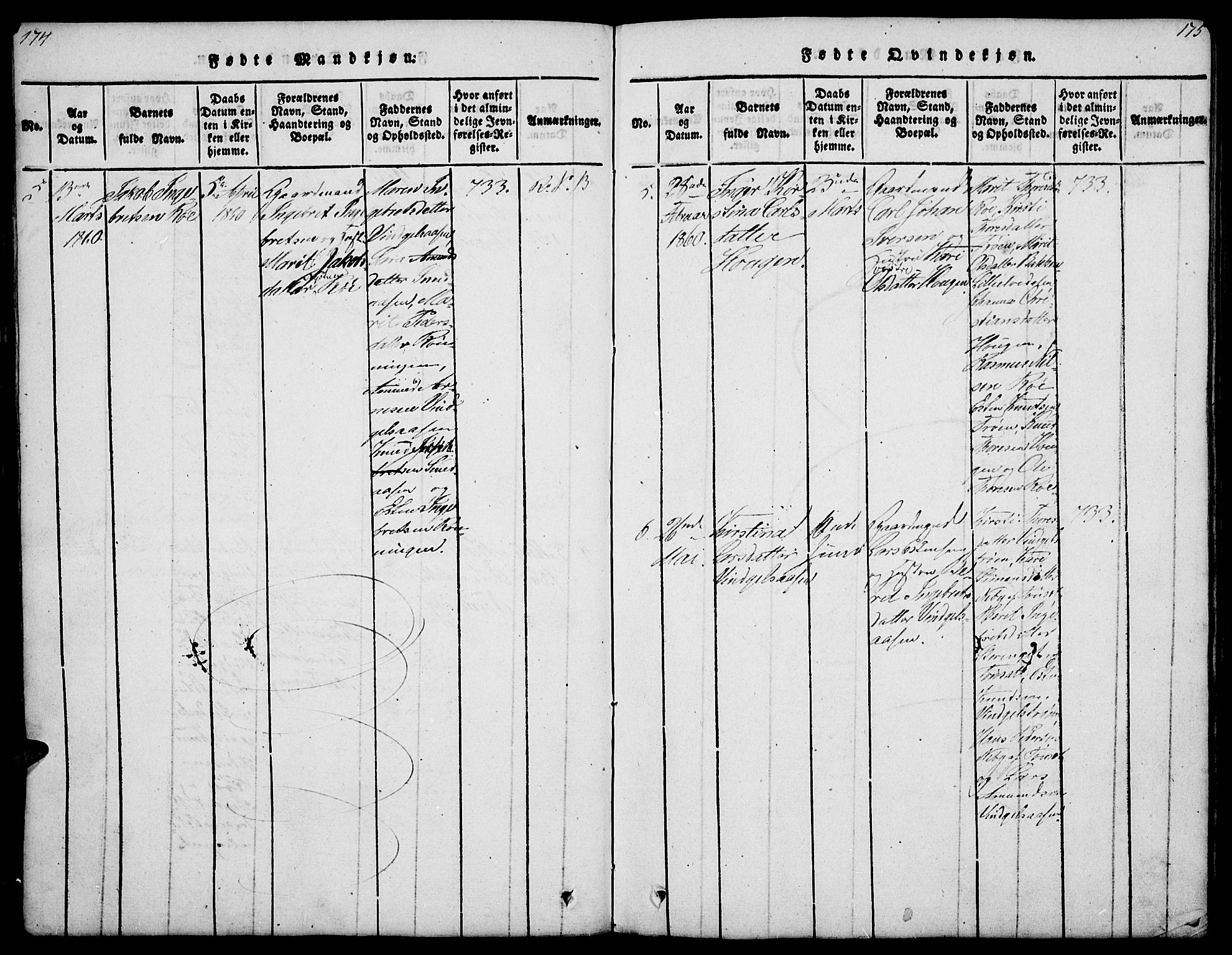 Tolga prestekontor, AV/SAH-PREST-062/L/L0003: Parish register (copy) no. 3, 1815-1862, p. 174-175