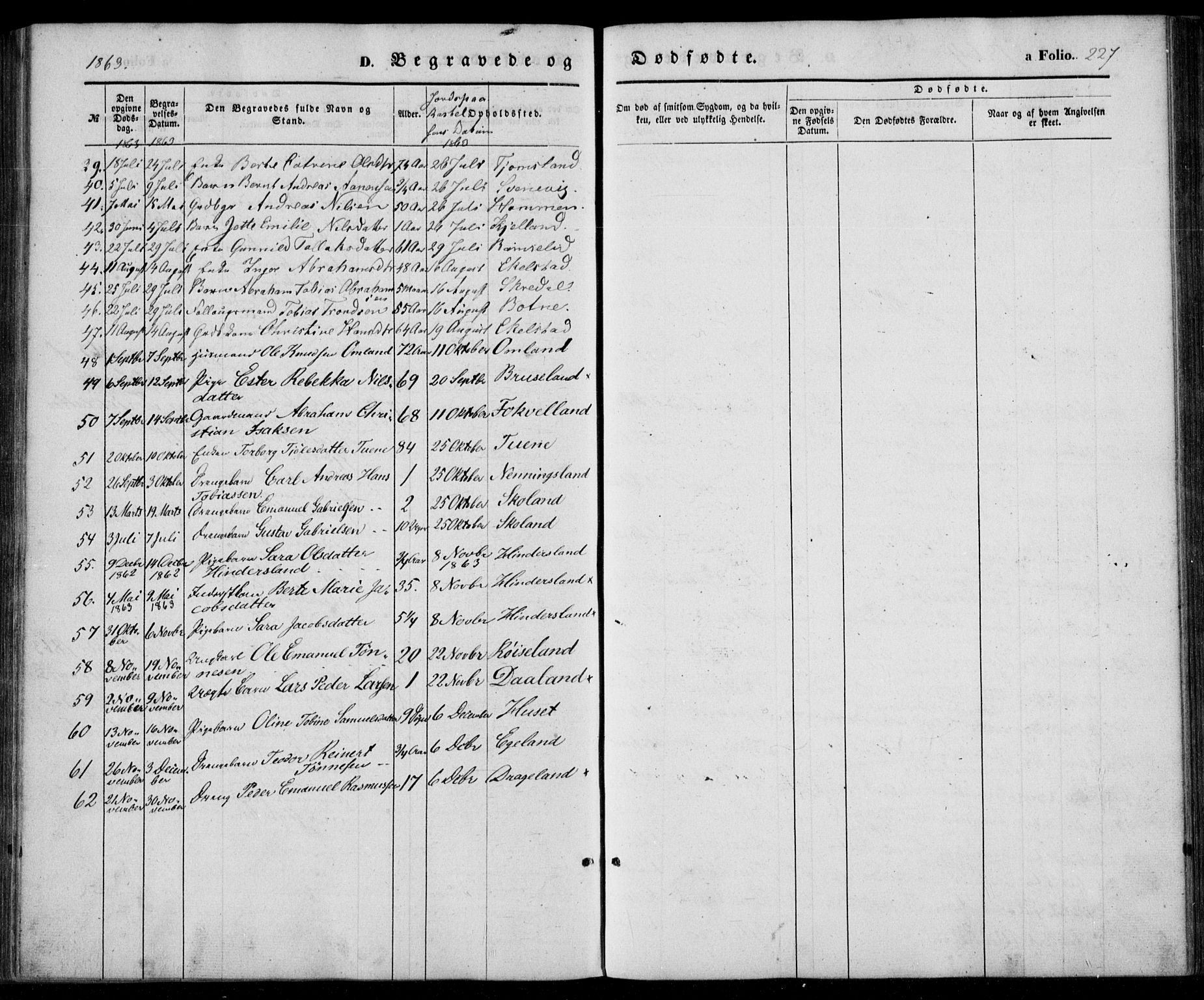 Lyngdal sokneprestkontor, AV/SAK-1111-0029/F/Fa/Fac/L0009: Parish register (official) no. A 9, 1852-1864, p. 227