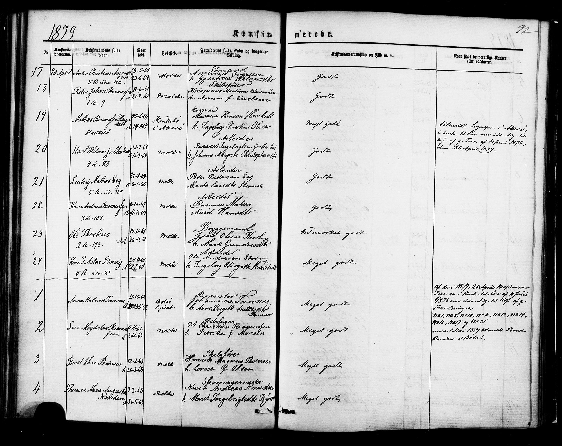 Ministerialprotokoller, klokkerbøker og fødselsregistre - Møre og Romsdal, AV/SAT-A-1454/558/L0691: Parish register (official) no. 558A05, 1873-1886, p. 92