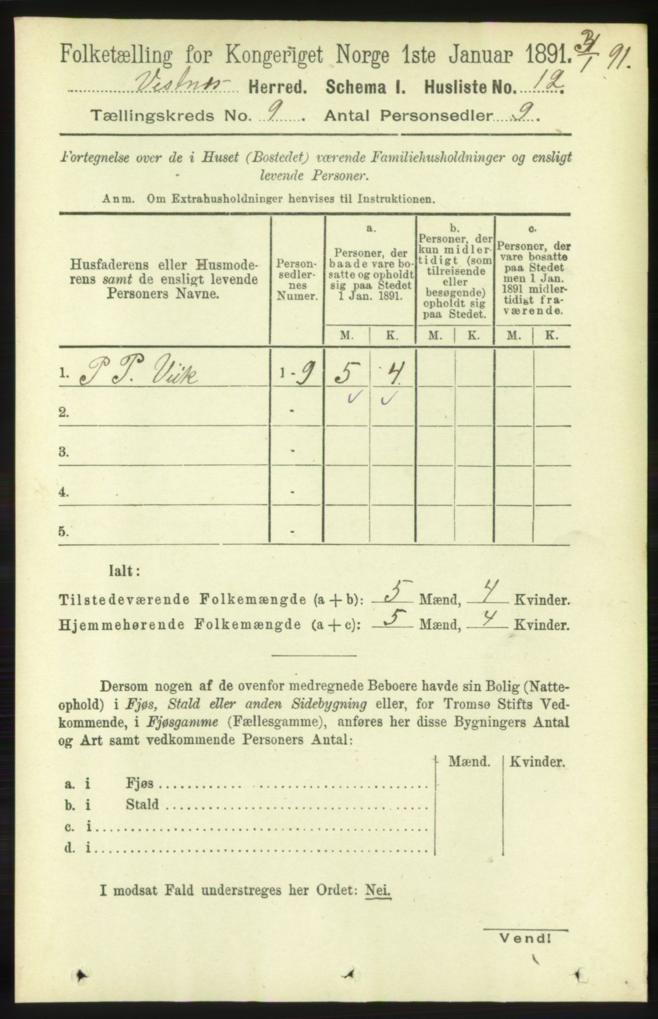 RA, 1891 census for 1535 Vestnes, 1891, p. 3332