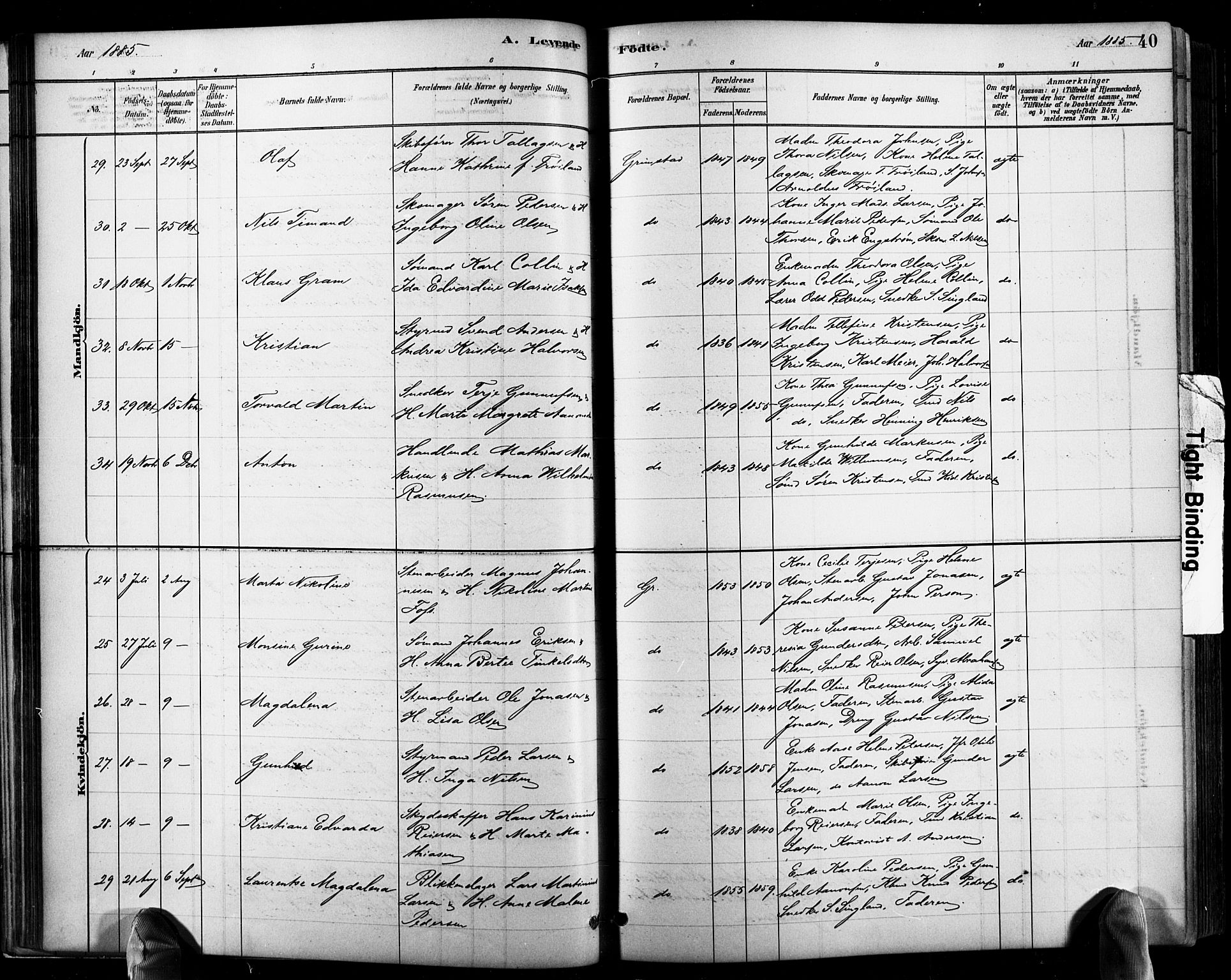 Grimstad sokneprestkontor, AV/SAK-1111-0017/F/Fb/L0001: Parish register (copy) no. B 1, 1881-1922, p. 40