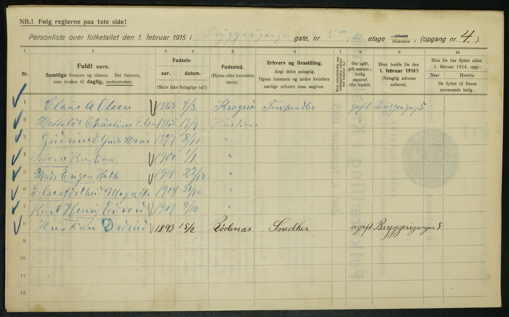 OBA, Municipal Census 1915 for Kristiania, 1915, p. 10176