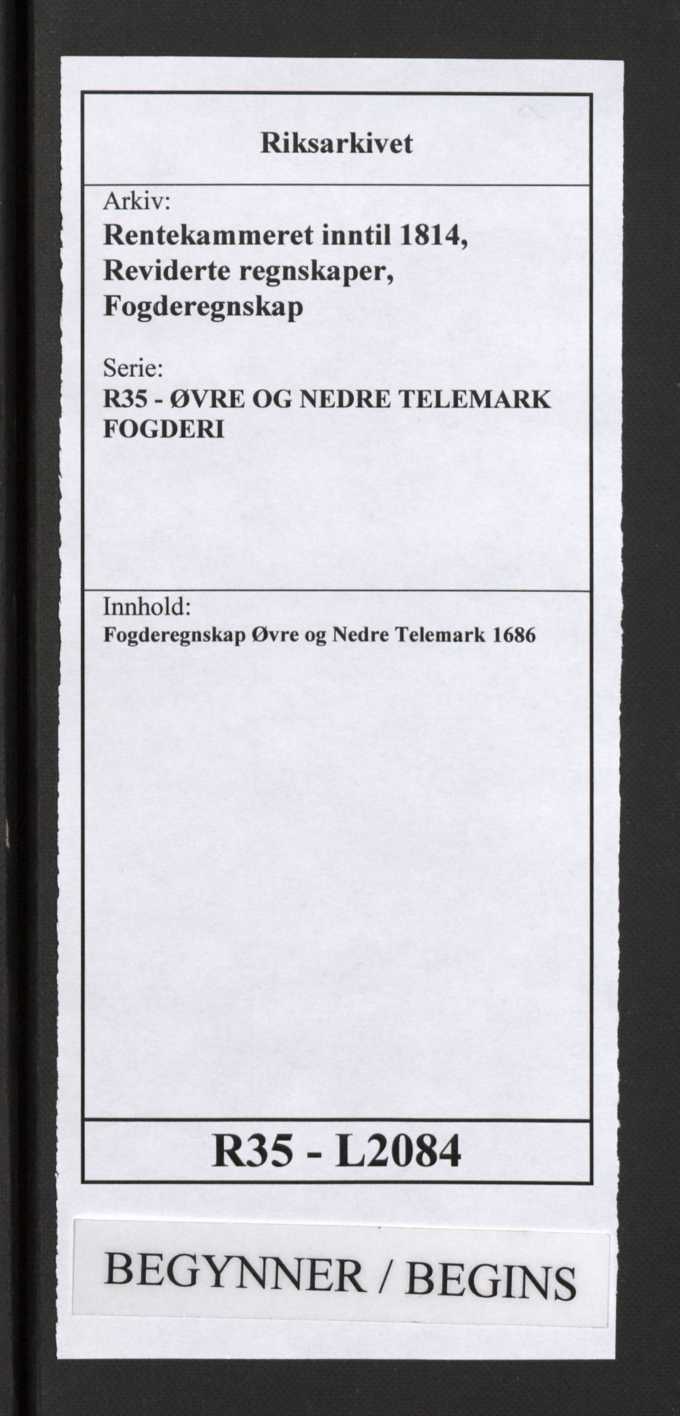 Rentekammeret inntil 1814, Reviderte regnskaper, Fogderegnskap, RA/EA-4092/R35/L2084: Fogderegnskap Øvre og Nedre Telemark, 1686, p. 1