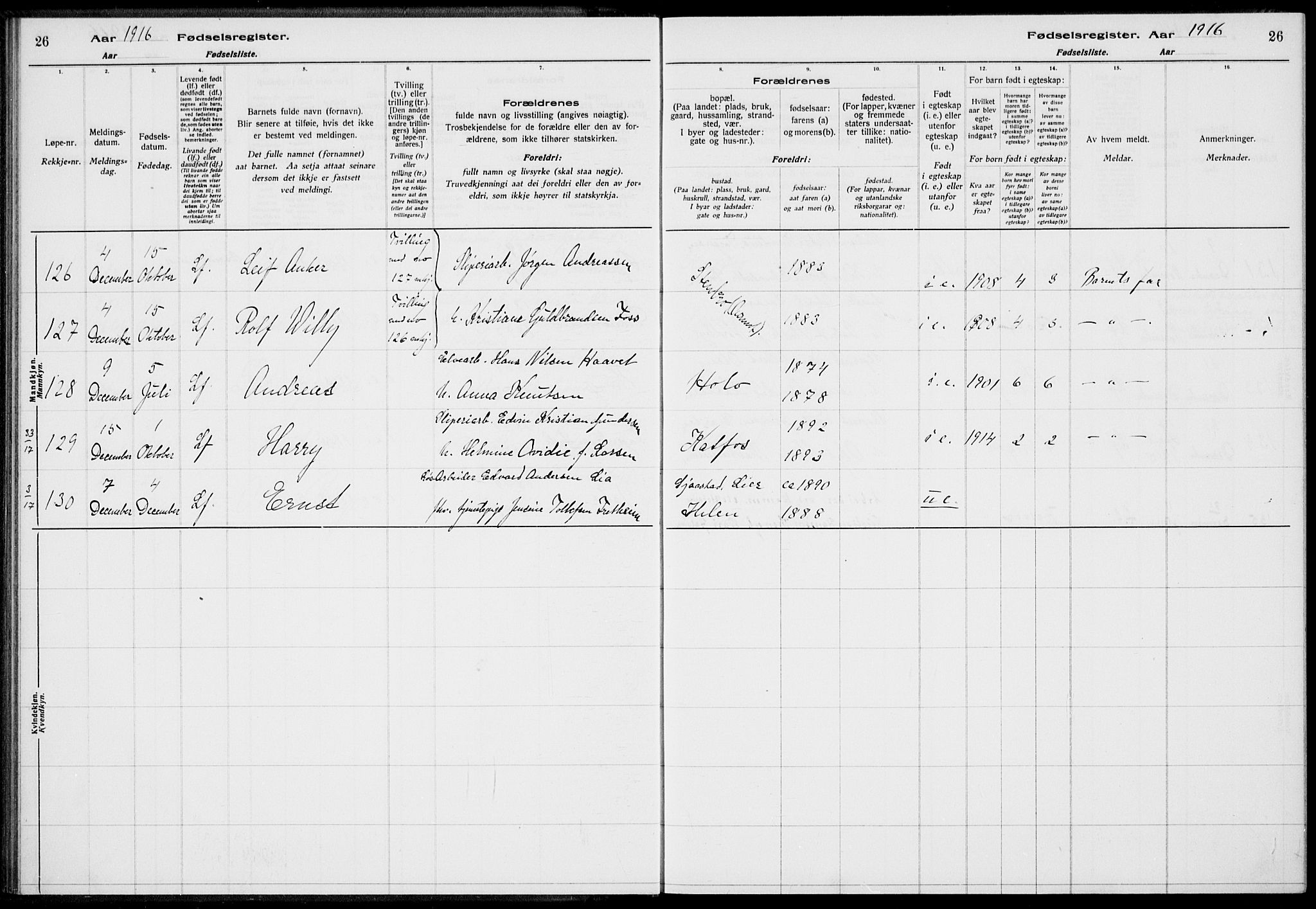 Modum kirkebøker, AV/SAKO-A-234/J/Ja/L0001: Birth register no. I 1, 1916-1923, p. 26