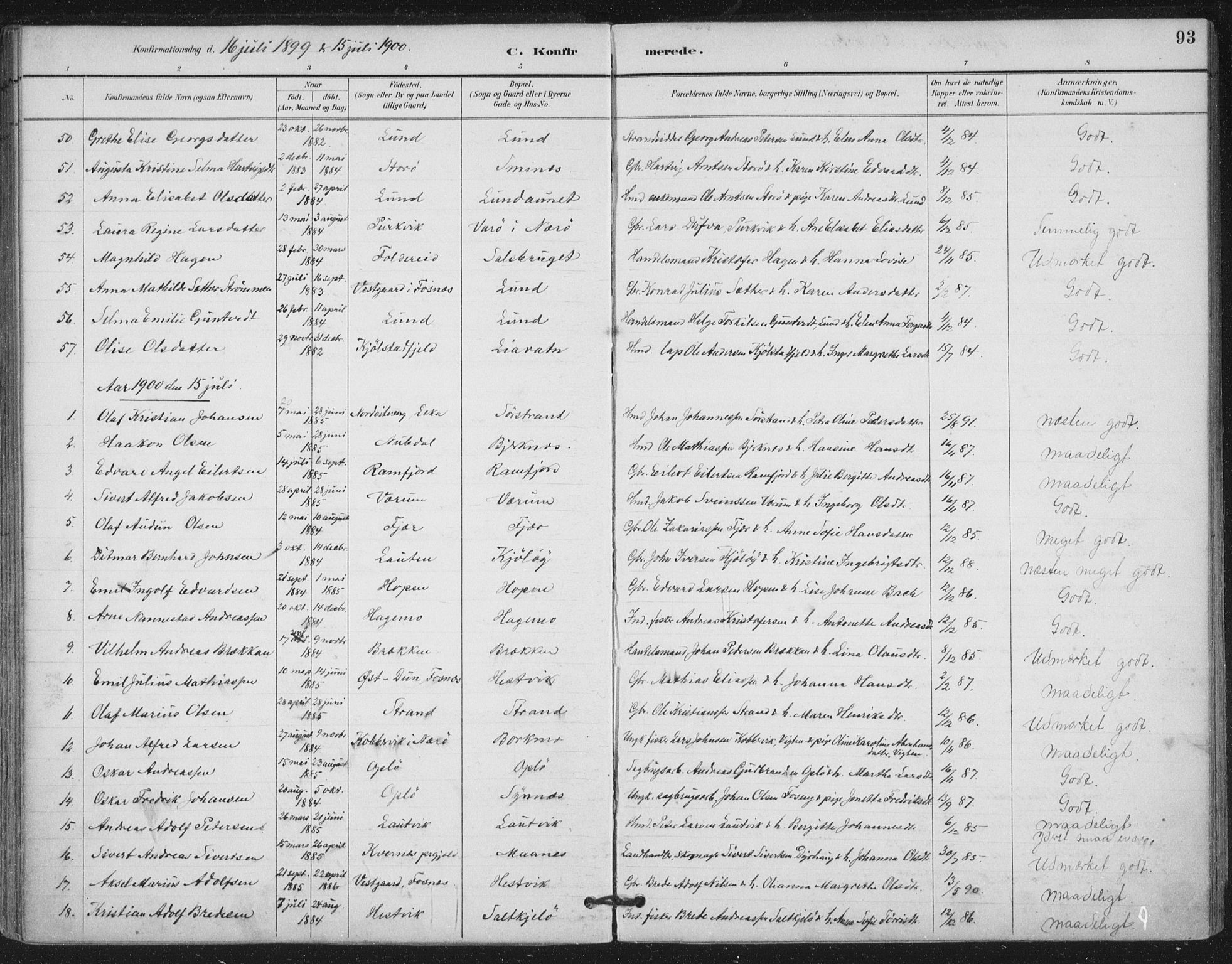 Ministerialprotokoller, klokkerbøker og fødselsregistre - Nord-Trøndelag, SAT/A-1458/780/L0644: Parish register (official) no. 780A08, 1886-1903, p. 93