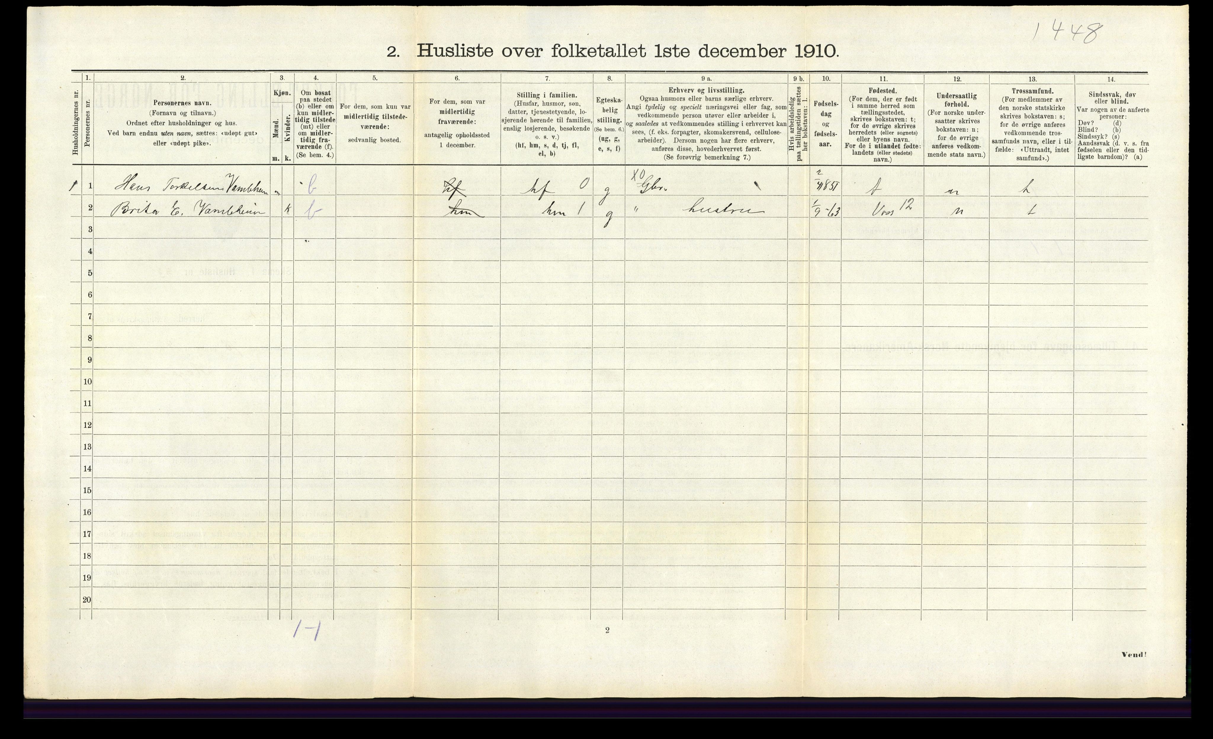 RA, 1910 census for Ulvik, 1910, p. 621