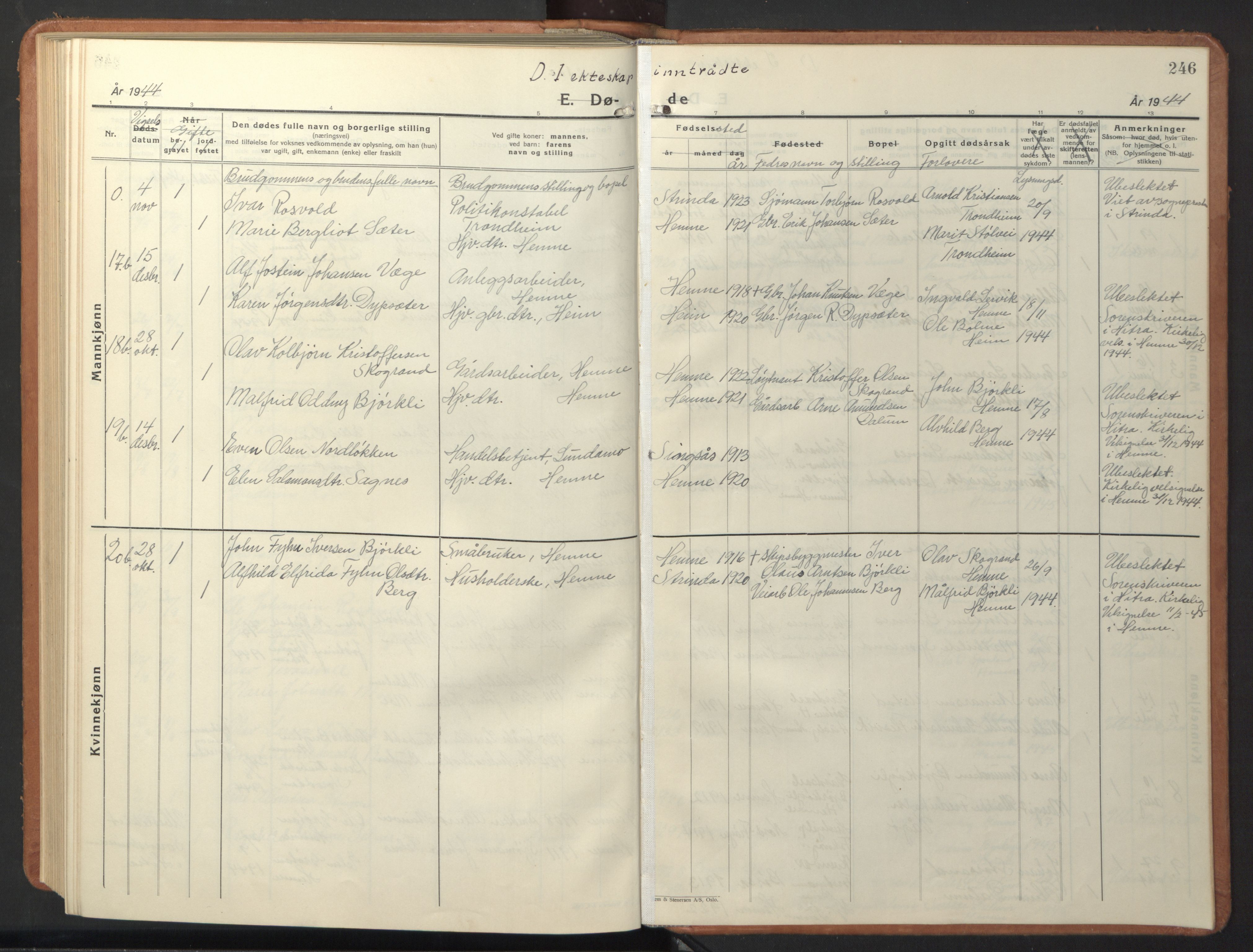 Ministerialprotokoller, klokkerbøker og fødselsregistre - Sør-Trøndelag, SAT/A-1456/630/L0508: Parish register (copy) no. 630C06, 1933-1950, p. 246