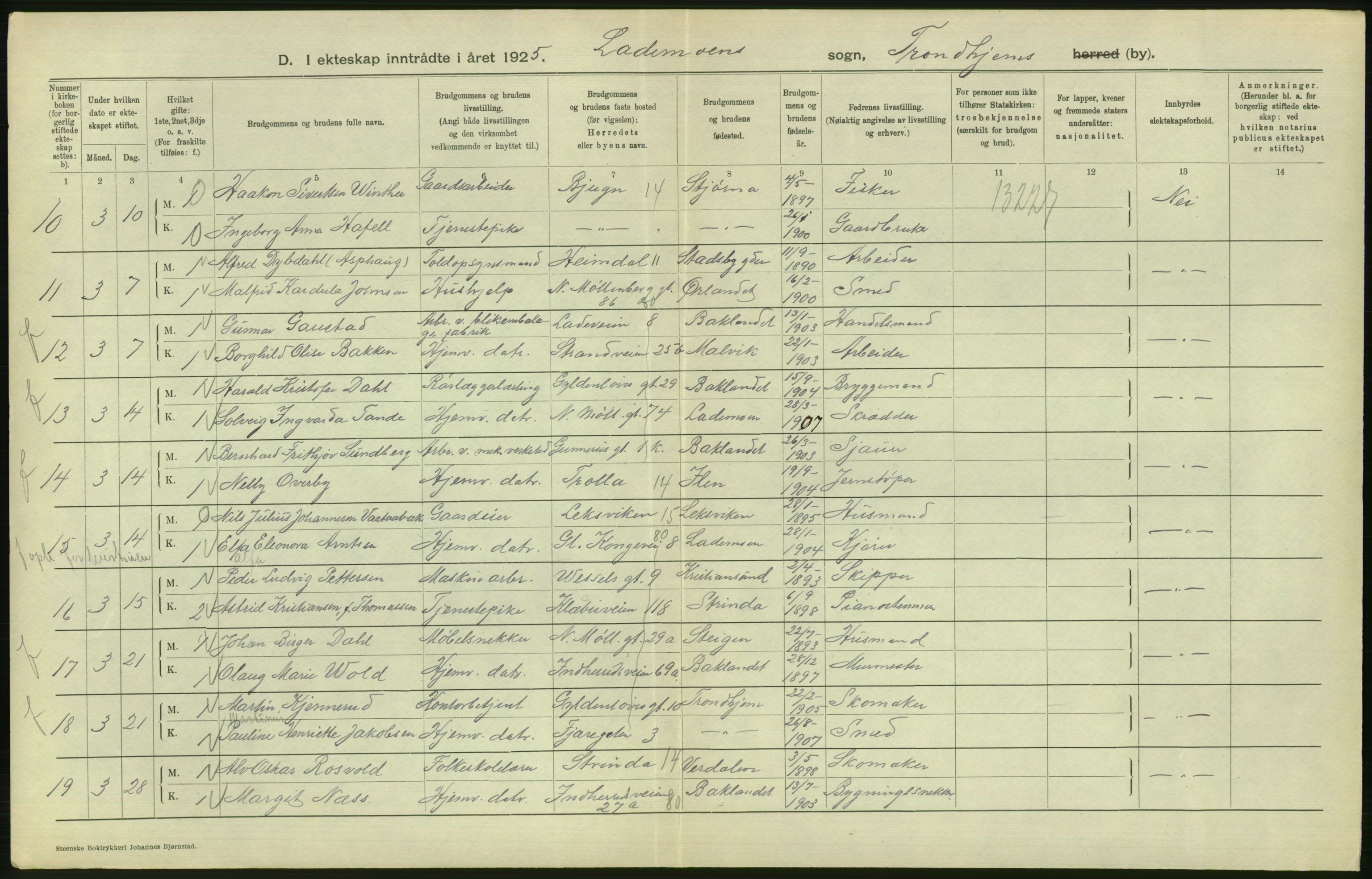 Statistisk sentralbyrå, Sosiodemografiske emner, Befolkning, RA/S-2228/D/Df/Dfc/Dfce/L0038: Trondheim: Levendefødte menn og kvinner, gifte, døde, dødfødte., 1925, p. 572