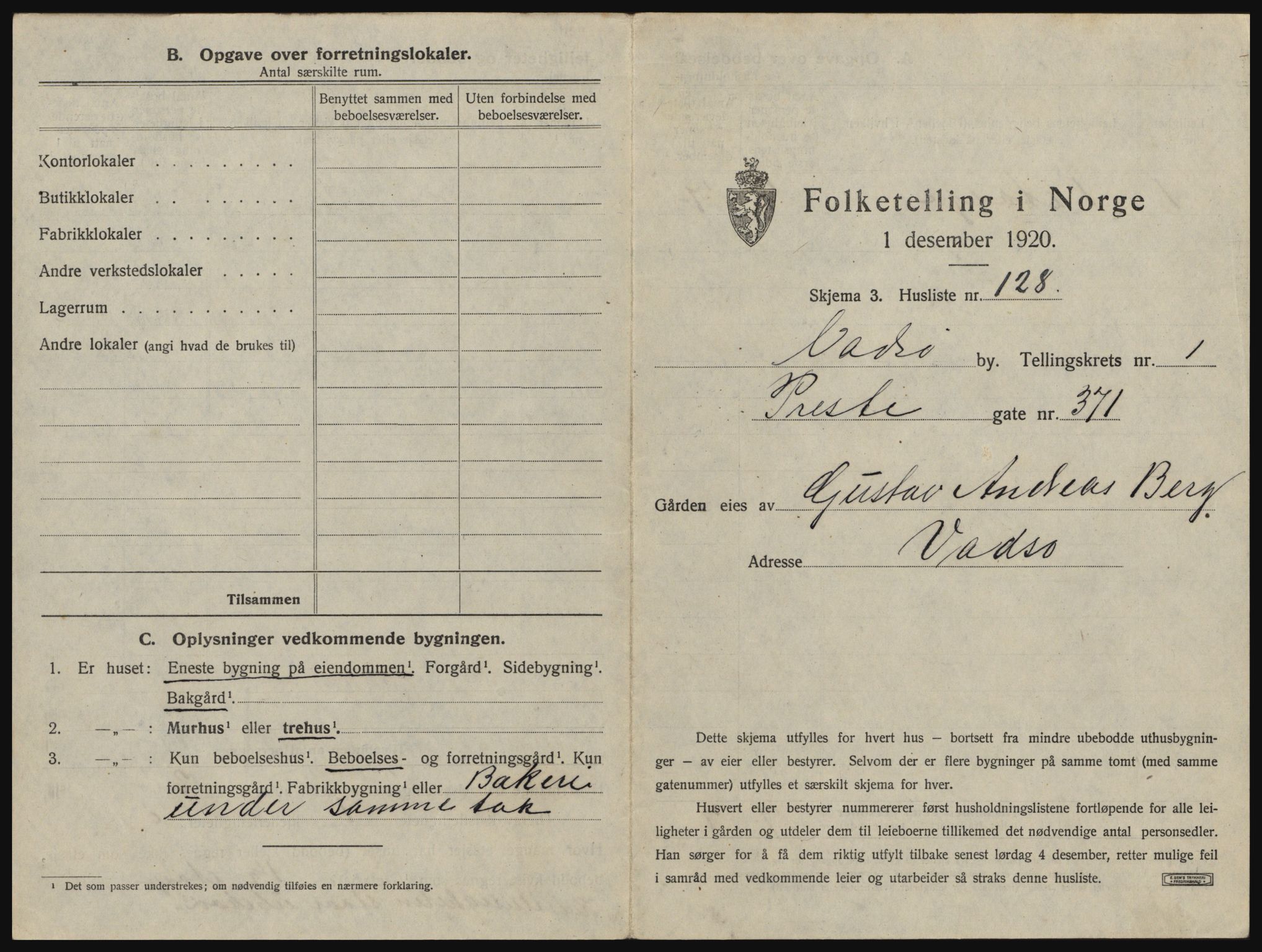 SATØ, 1920 census for Vadsø, 1920, p. 274