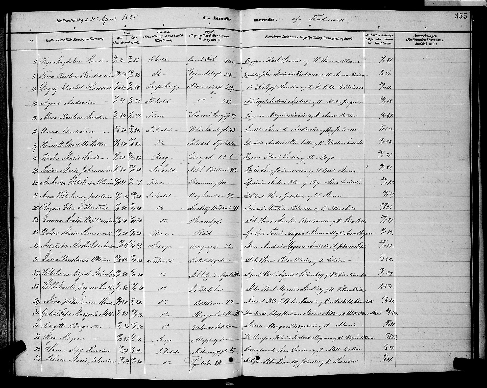 Halden prestekontor Kirkebøker, AV/SAO-A-10909/G/Ga/L0008: Parish register (copy) no. 8, 1885-1899, p. 355