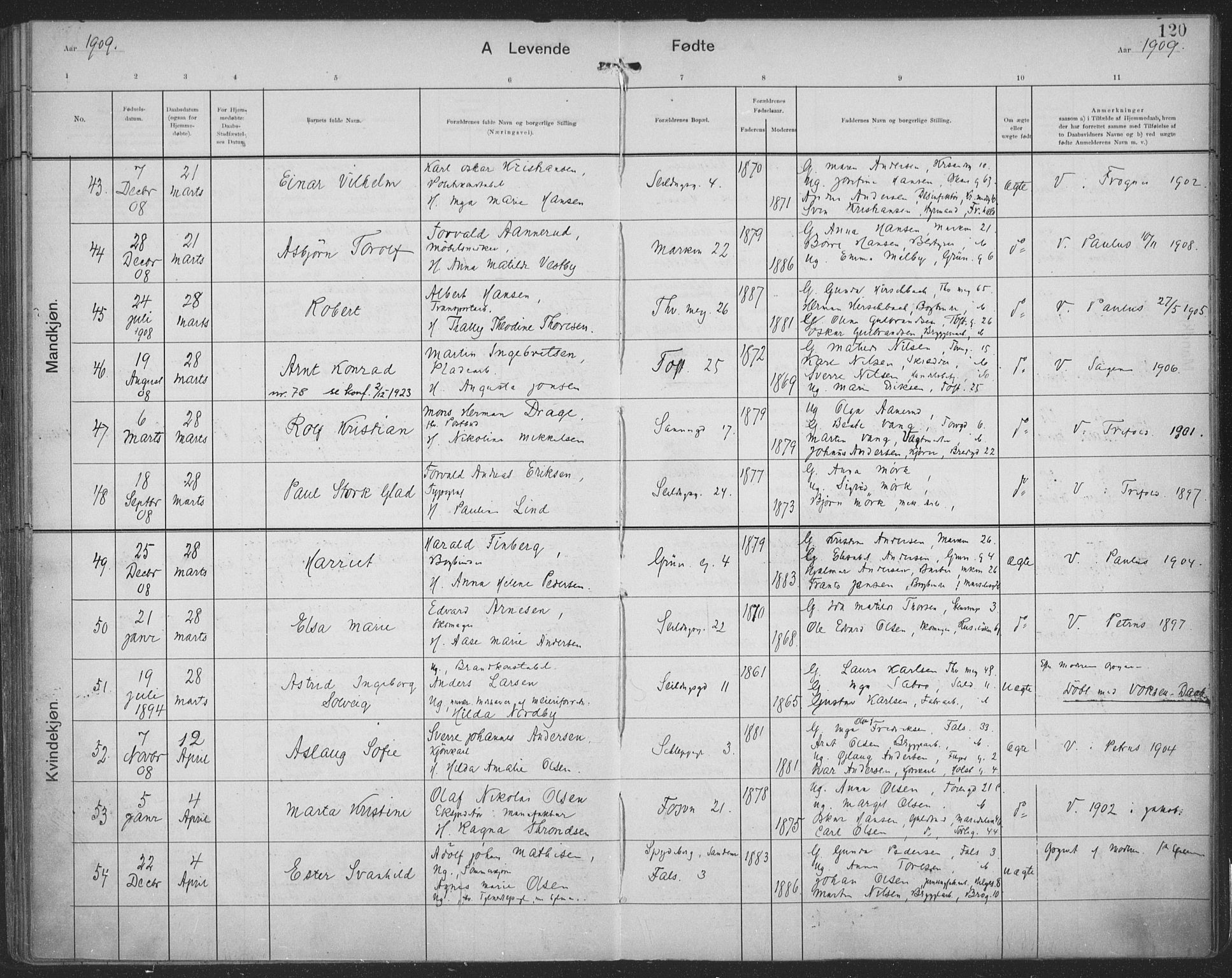 Paulus prestekontor Kirkebøker, AV/SAO-A-10871/F/Fa/L0019: Parish register (official) no. 19, 1906-1911, p. 120