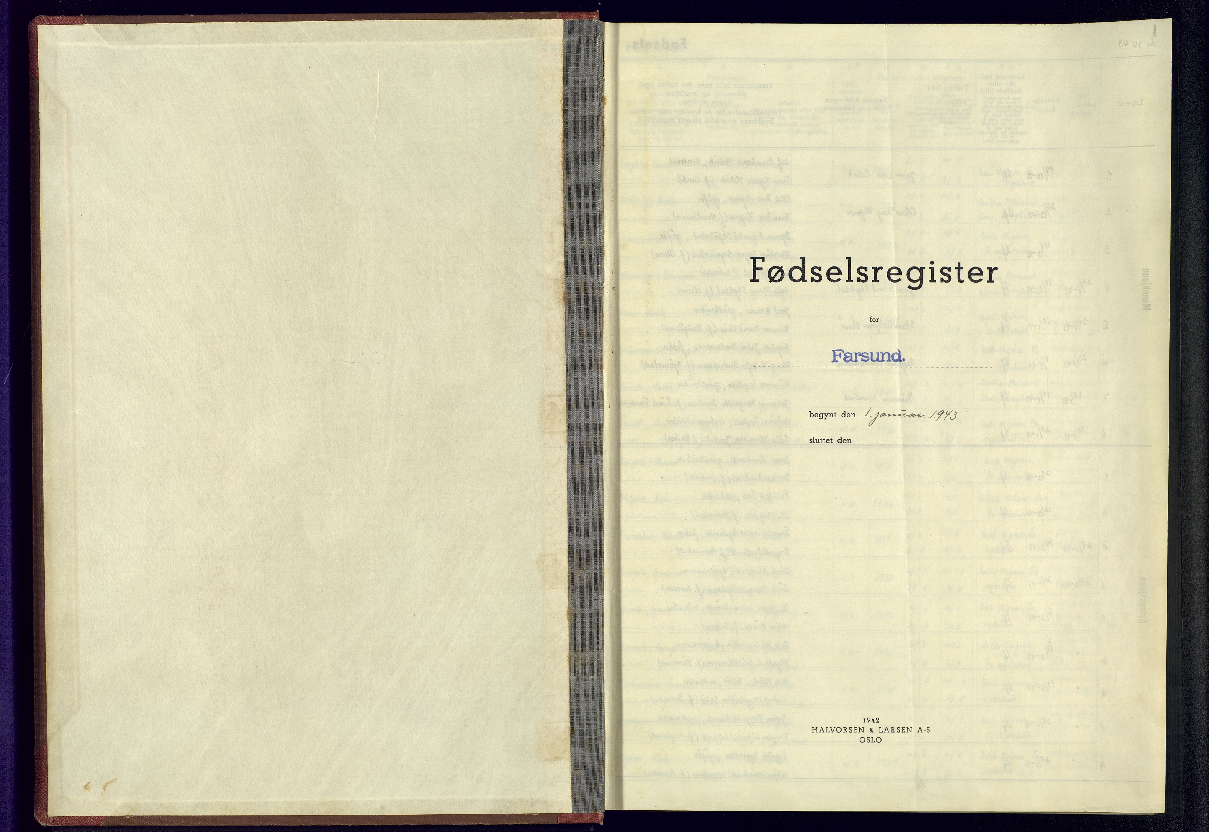 Farsund sokneprestkontor, SAK/1111-0009/J/Jb/L0001: Birth register no. A-VI-4, 1943-1945
