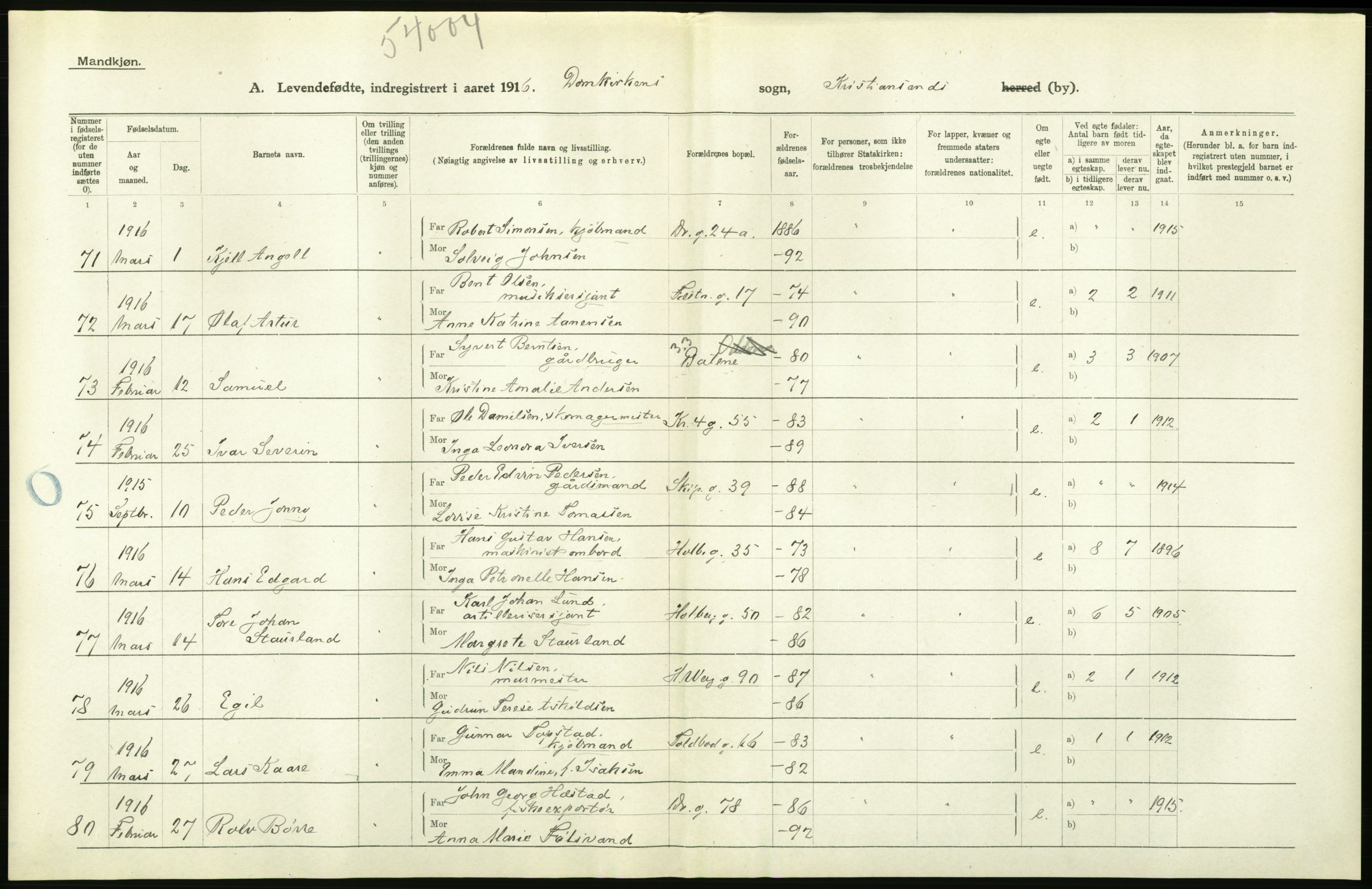 Statistisk sentralbyrå, Sosiodemografiske emner, Befolkning, AV/RA-S-2228/D/Df/Dfb/Dfbf/L0027: Lister og Mandals amt: Levendefødte menn og kvinner. Bygder og byer., 1916, p. 372