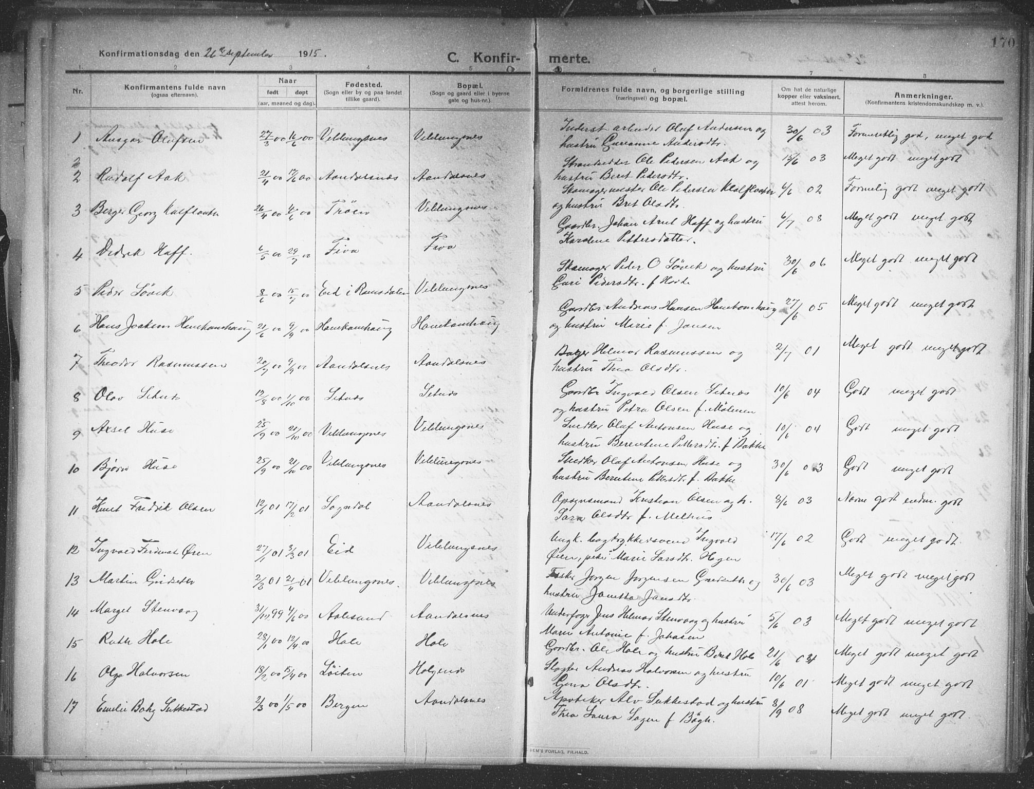 Ministerialprotokoller, klokkerbøker og fødselsregistre - Møre og Romsdal, AV/SAT-A-1454/544/L0581: Parish register (copy) no. 544C03, 1910-1937, p. 170