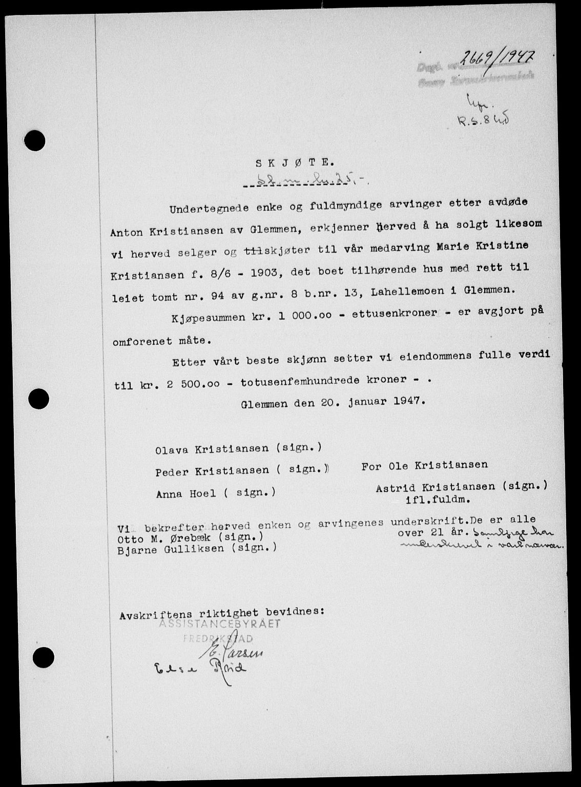 Onsøy sorenskriveri, SAO/A-10474/G/Ga/Gab/L0021: Mortgage book no. II A-21, 1947-1947, Diary no: : 2669/1947