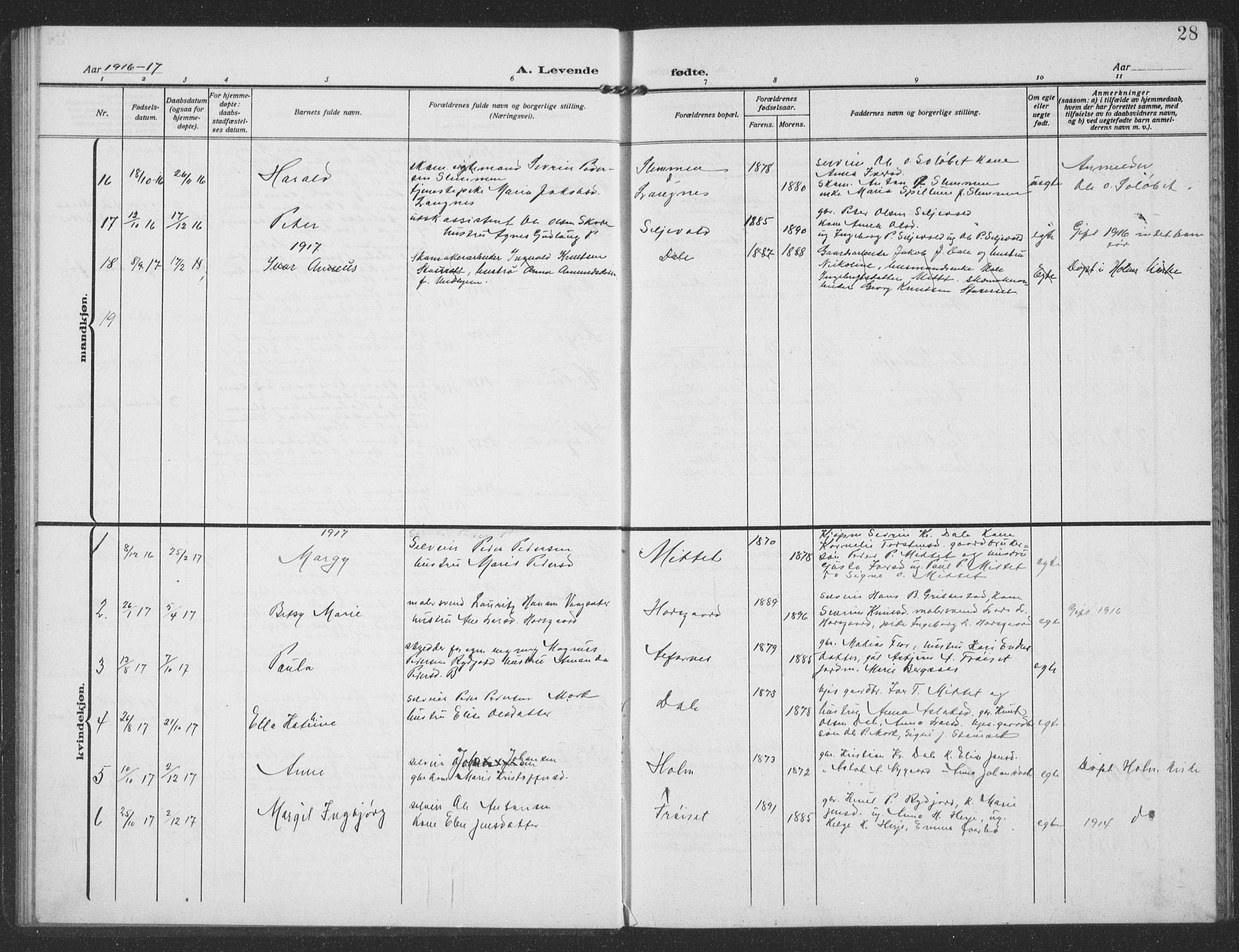 Ministerialprotokoller, klokkerbøker og fødselsregistre - Møre og Romsdal, SAT/A-1454/549/L0615: Parish register (copy) no. 549C01, 1905-1932, p. 28