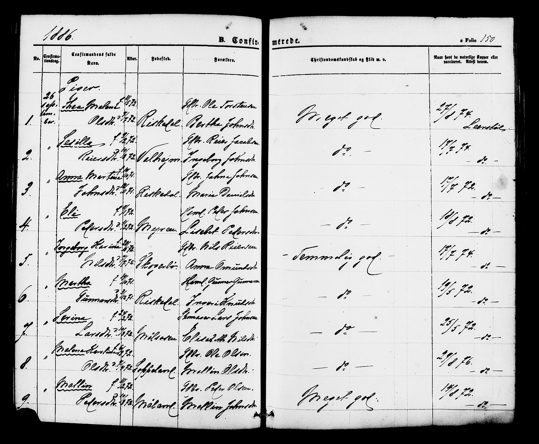 Hjelmeland sokneprestkontor, AV/SAST-A-101843/01/IV/L0012: Parish register (official) no. A 12, 1862-1886, p. 150