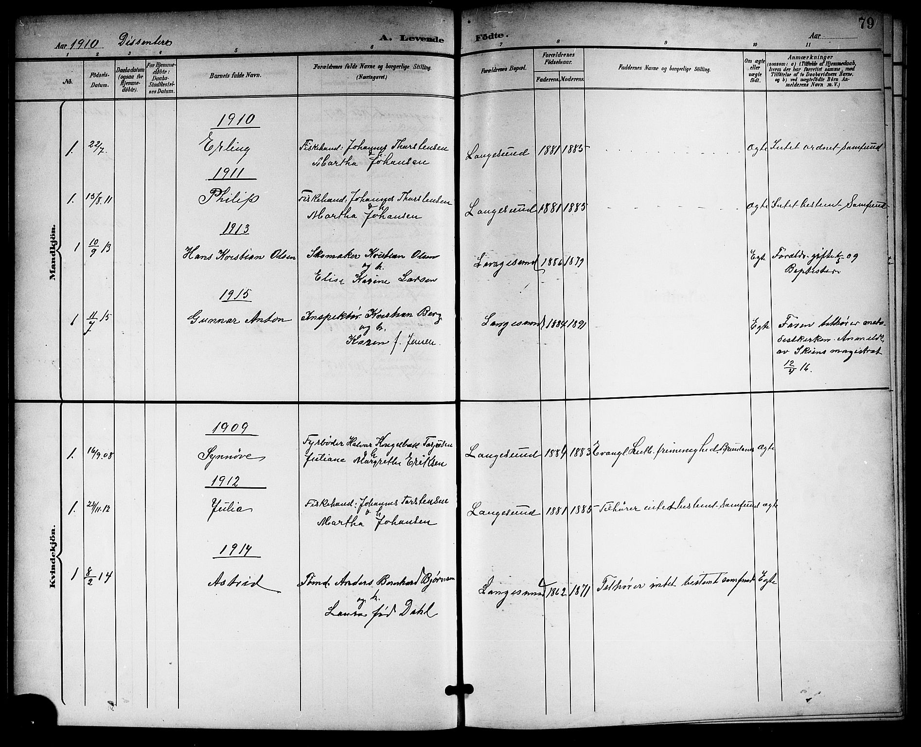 Langesund kirkebøker, SAKO/A-280/G/Ga/L0006: Parish register (copy) no. 6, 1899-1918, p. 79