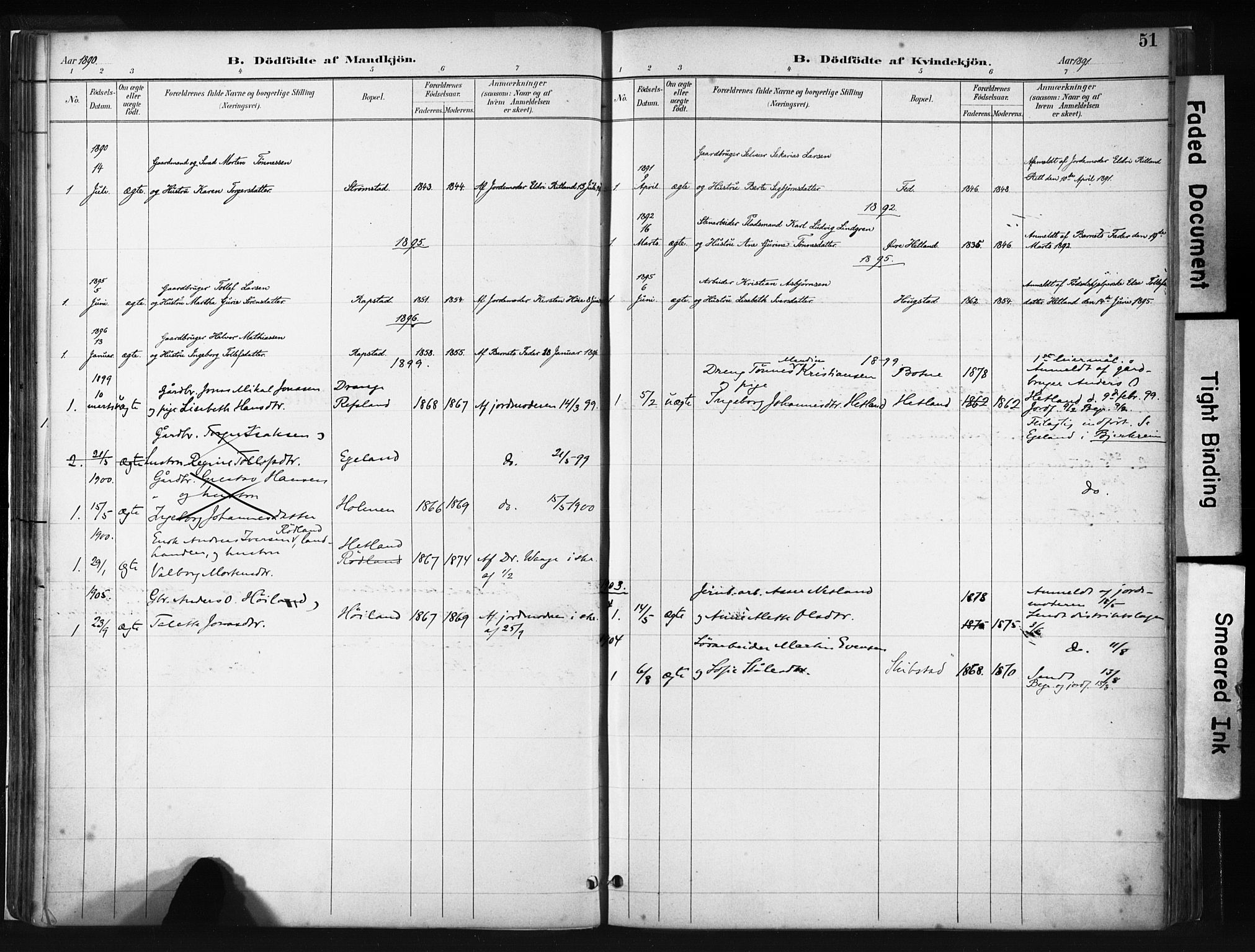 Helleland sokneprestkontor, SAST/A-101810: Parish register (official) no. A 8, 1887-1907, p. 51