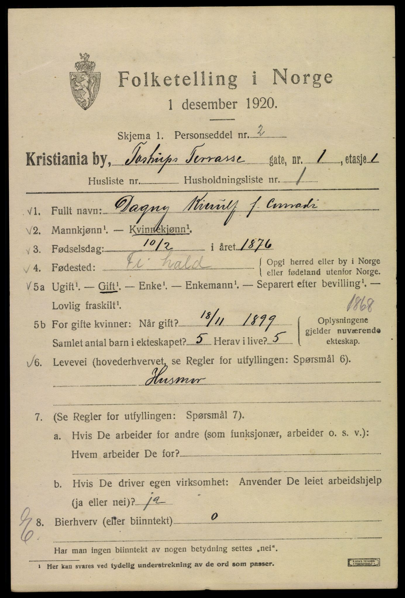 SAO, 1920 census for Kristiania, 1920, p. 595843