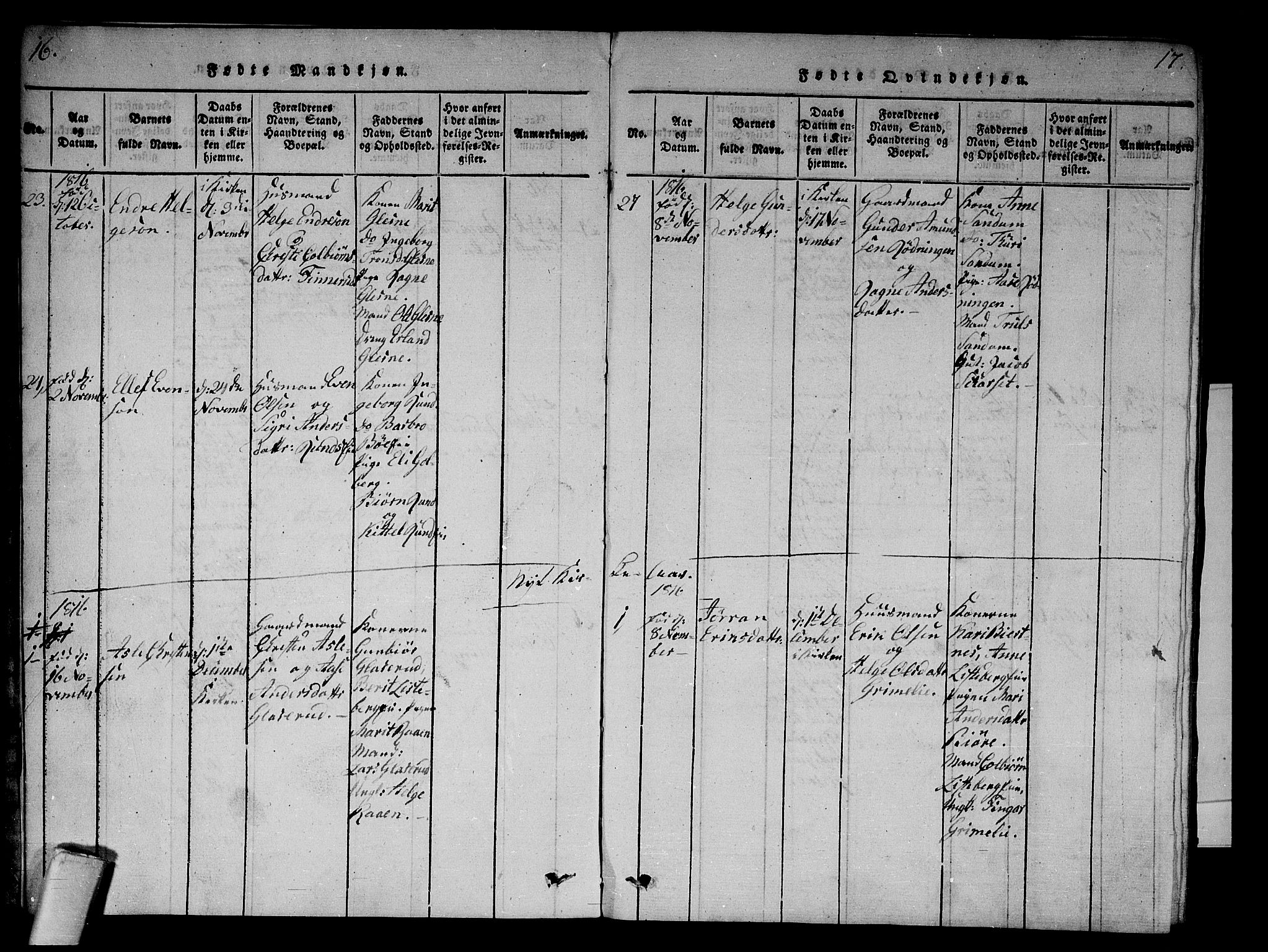 Krødsherad kirkebøker, SAKO/A-19/F/Fa/L0001: Parish register (official) no. 1, 1815-1829, p. 16-17