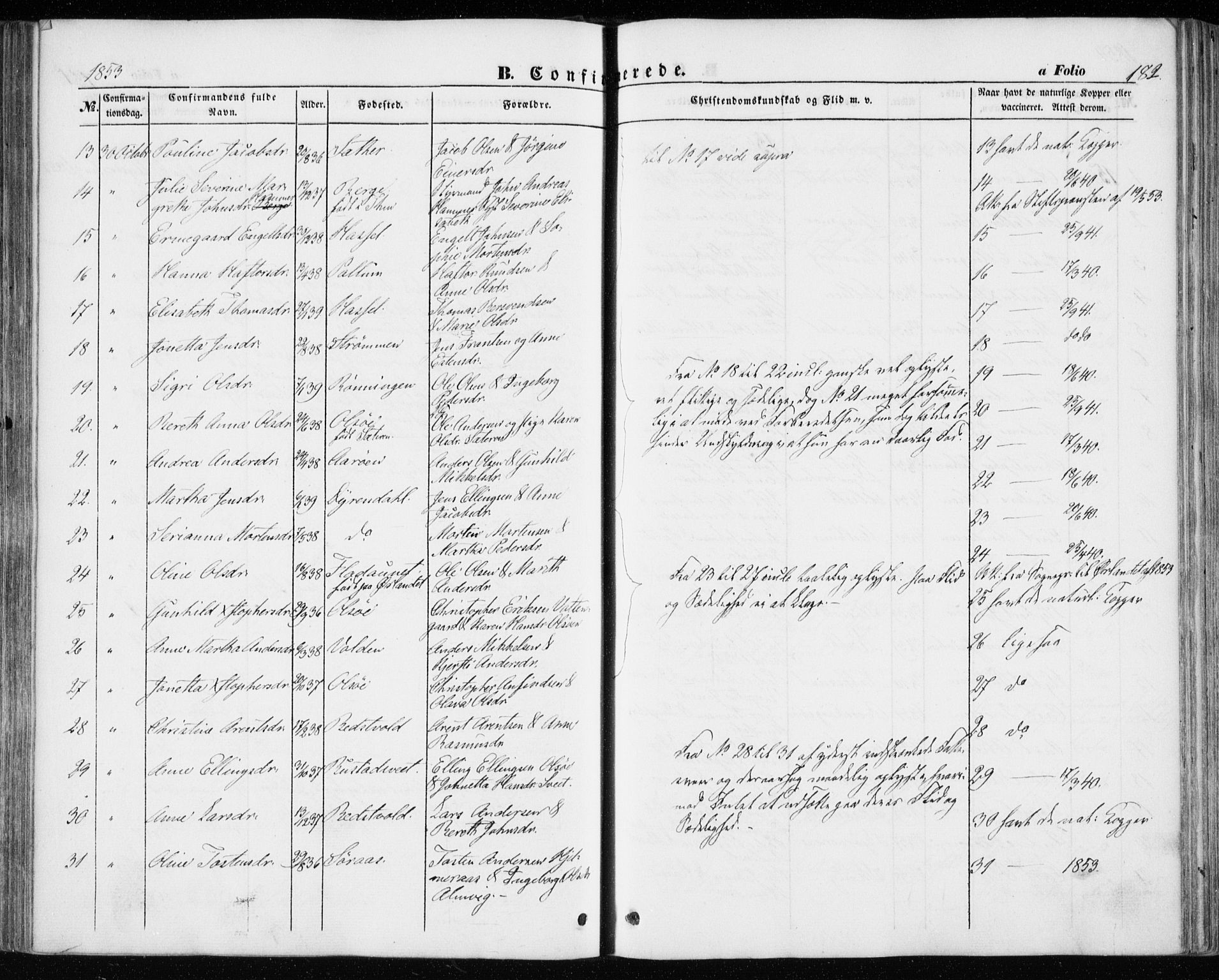 Ministerialprotokoller, klokkerbøker og fødselsregistre - Sør-Trøndelag, AV/SAT-A-1456/646/L0611: Parish register (official) no. 646A09, 1848-1857, p. 182