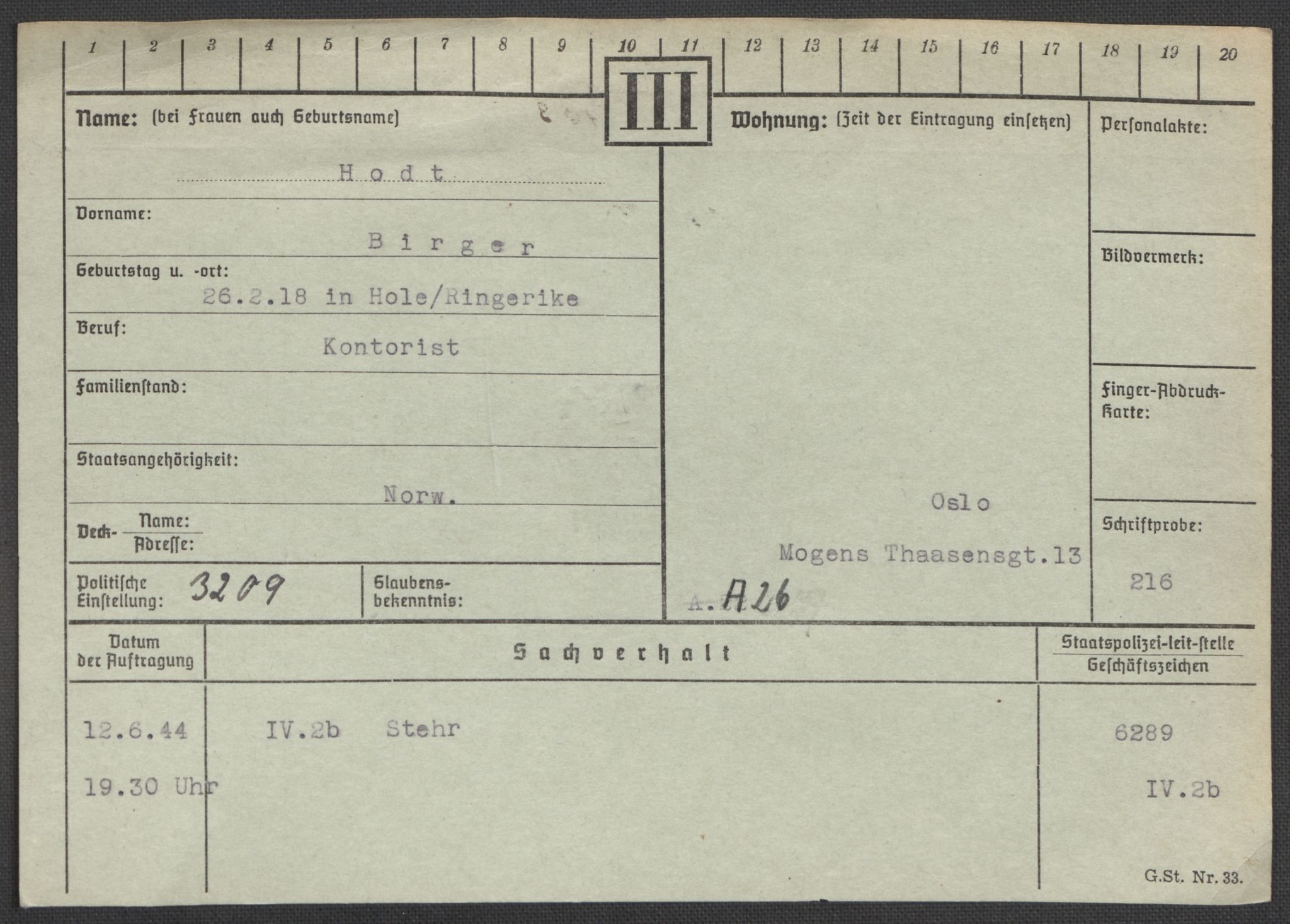 Befehlshaber der Sicherheitspolizei und des SD, AV/RA-RAFA-5969/E/Ea/Eaa/L0004: Register over norske fanger i Møllergata 19: Hal-Hæ, 1940-1945, p. 1157