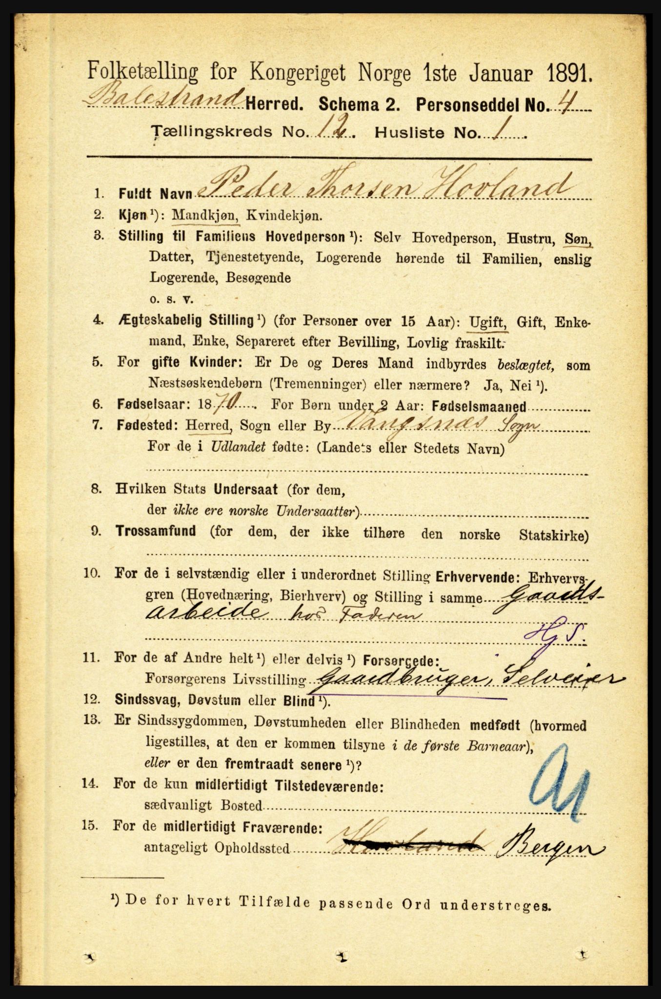 RA, 1891 census for 1418 Balestrand, 1891, p. 2786