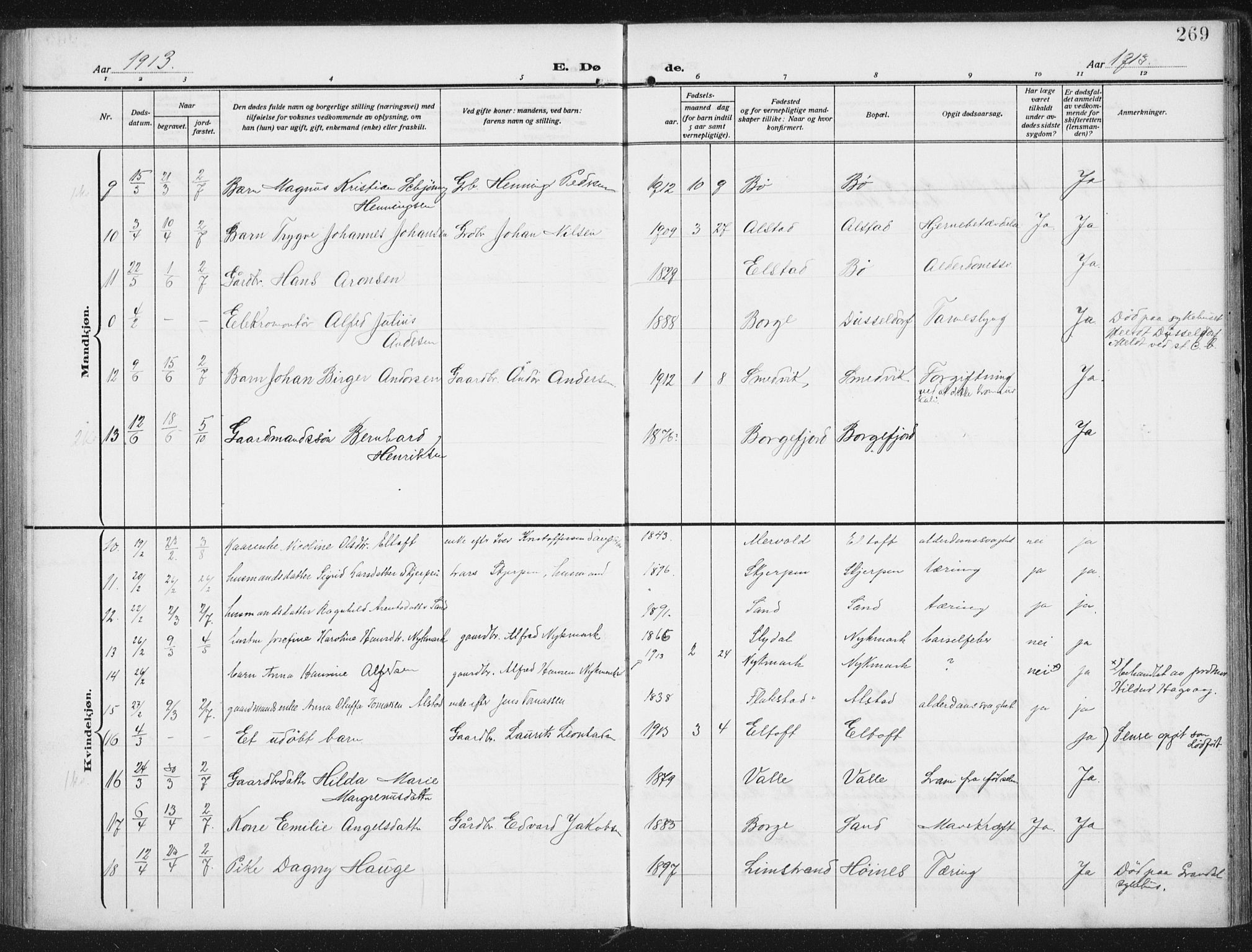 Ministerialprotokoller, klokkerbøker og fødselsregistre - Nordland, AV/SAT-A-1459/880/L1135: Parish register (official) no. 880A09, 1908-1919, p. 269