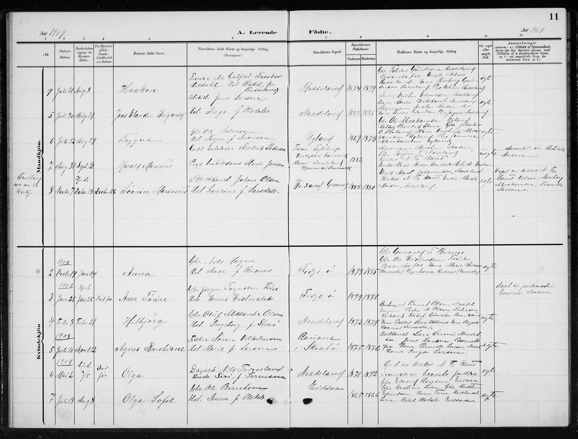 Søgne sokneprestkontor, AV/SAK-1111-0037/F/Fb/Fba/L0005: Parish register (copy) no. B 5, 1904-1936, p. 11