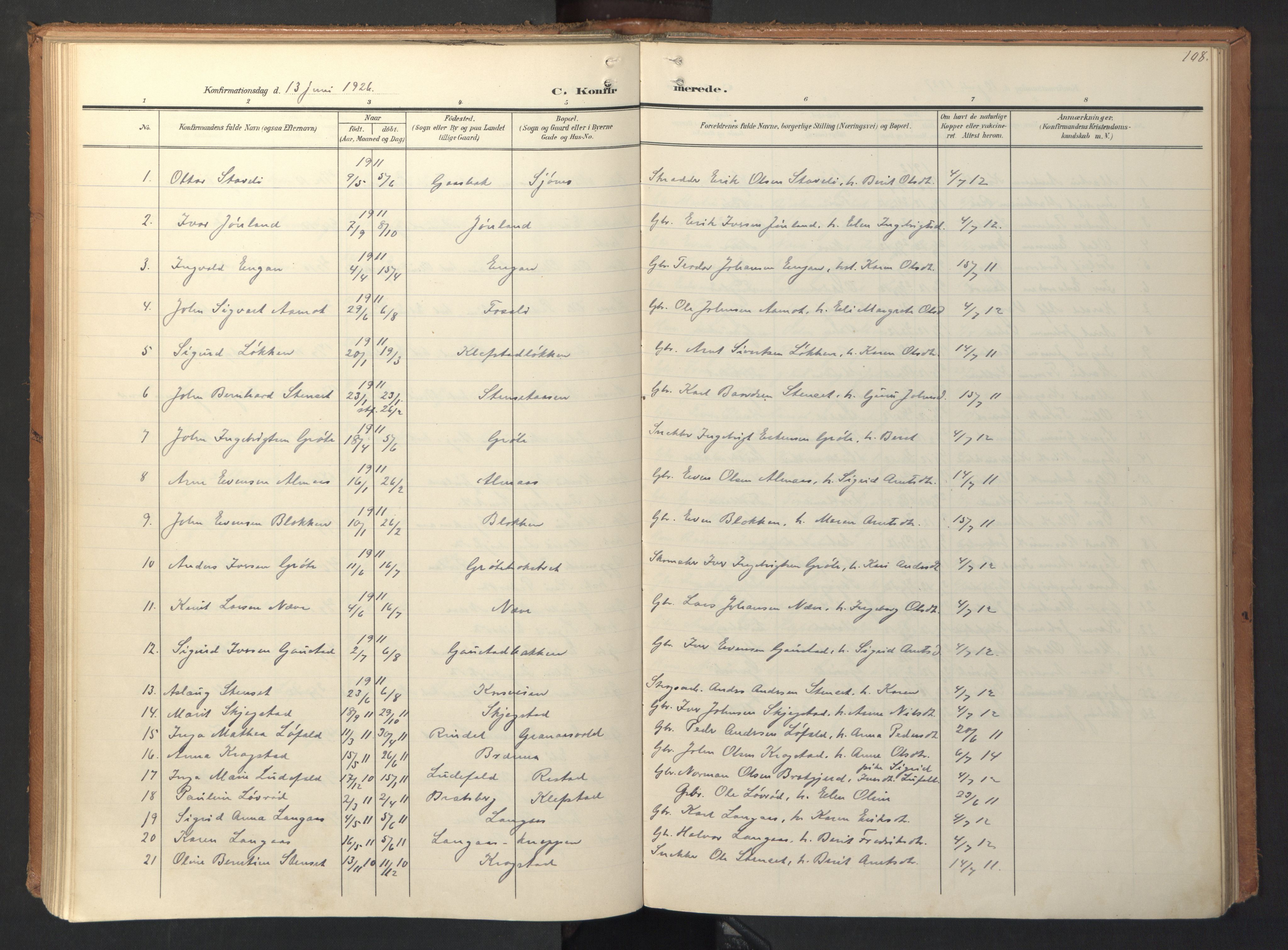 Ministerialprotokoller, klokkerbøker og fødselsregistre - Sør-Trøndelag, SAT/A-1456/694/L1128: Parish register (official) no. 694A02, 1906-1931, p. 108