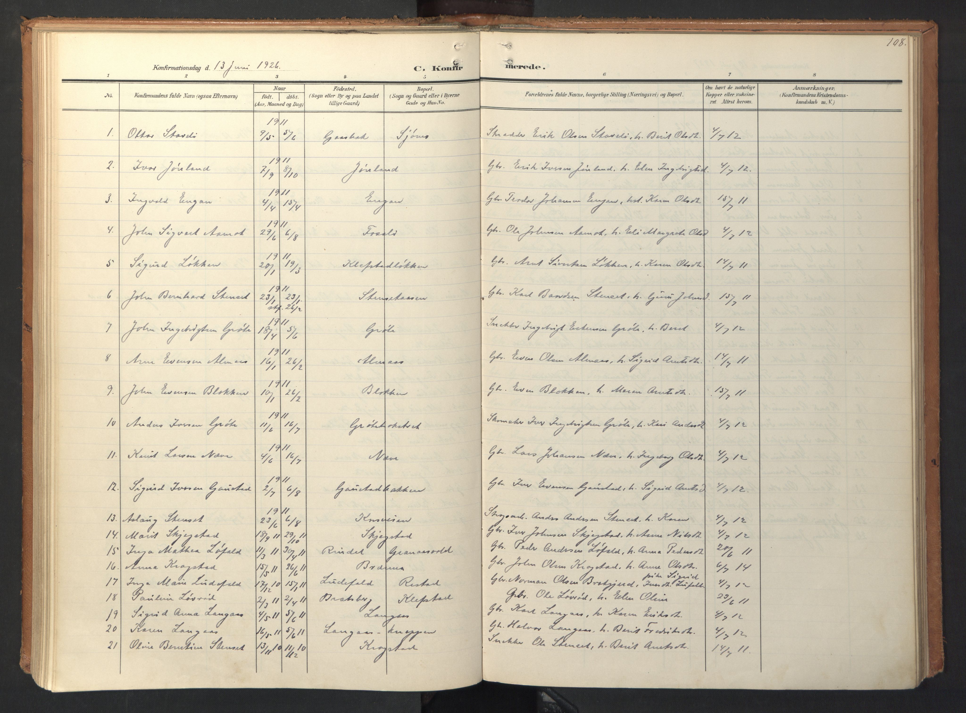Ministerialprotokoller, klokkerbøker og fødselsregistre - Sør-Trøndelag, AV/SAT-A-1456/694/L1128: Parish register (official) no. 694A02, 1906-1931, p. 108