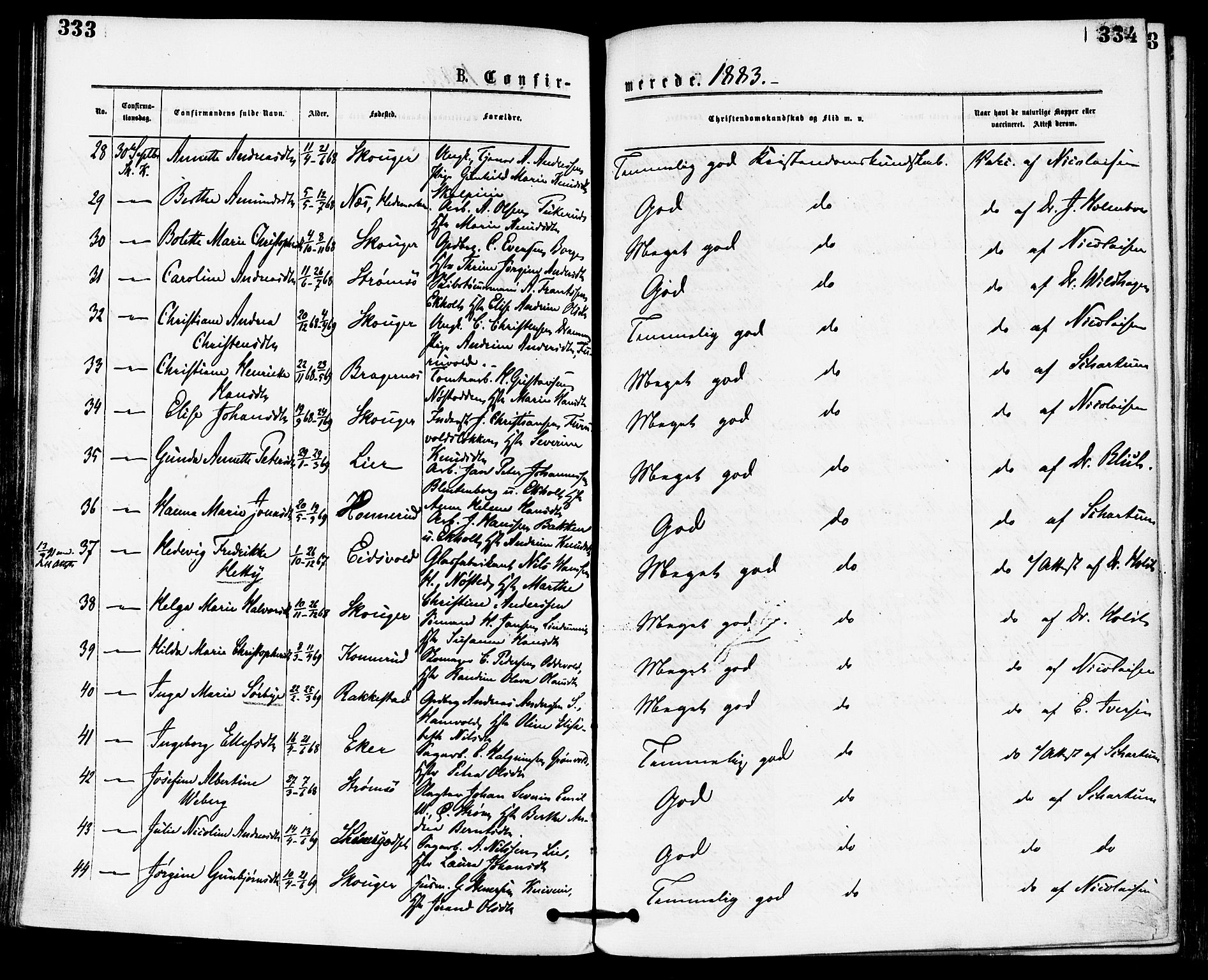 Skoger kirkebøker, AV/SAKO-A-59/F/Fa/L0005: Parish register (official) no. I 5, 1873-1884, p. 333-334