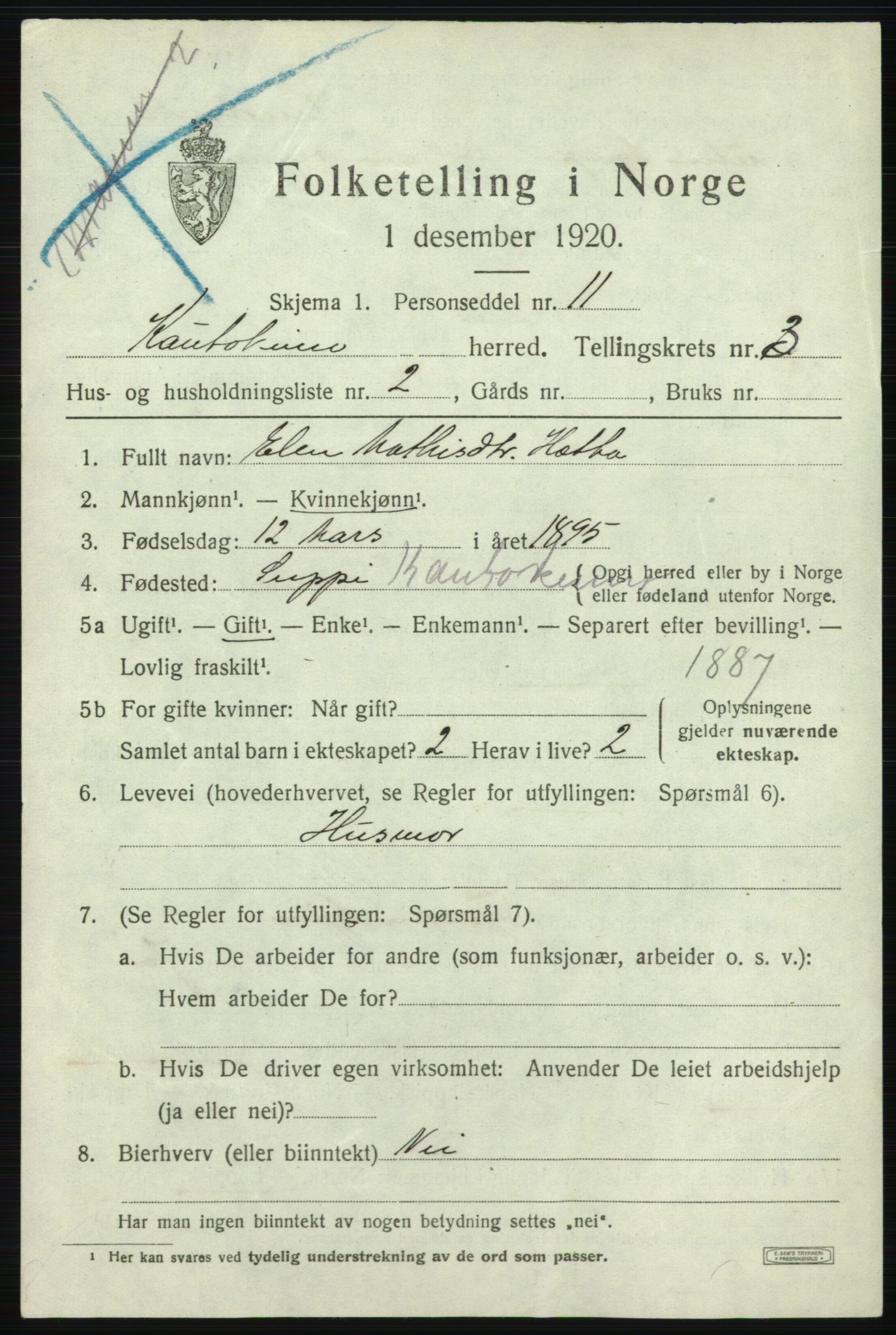 SATØ, 1920 census for Kautokeino, 1920, p. 1445