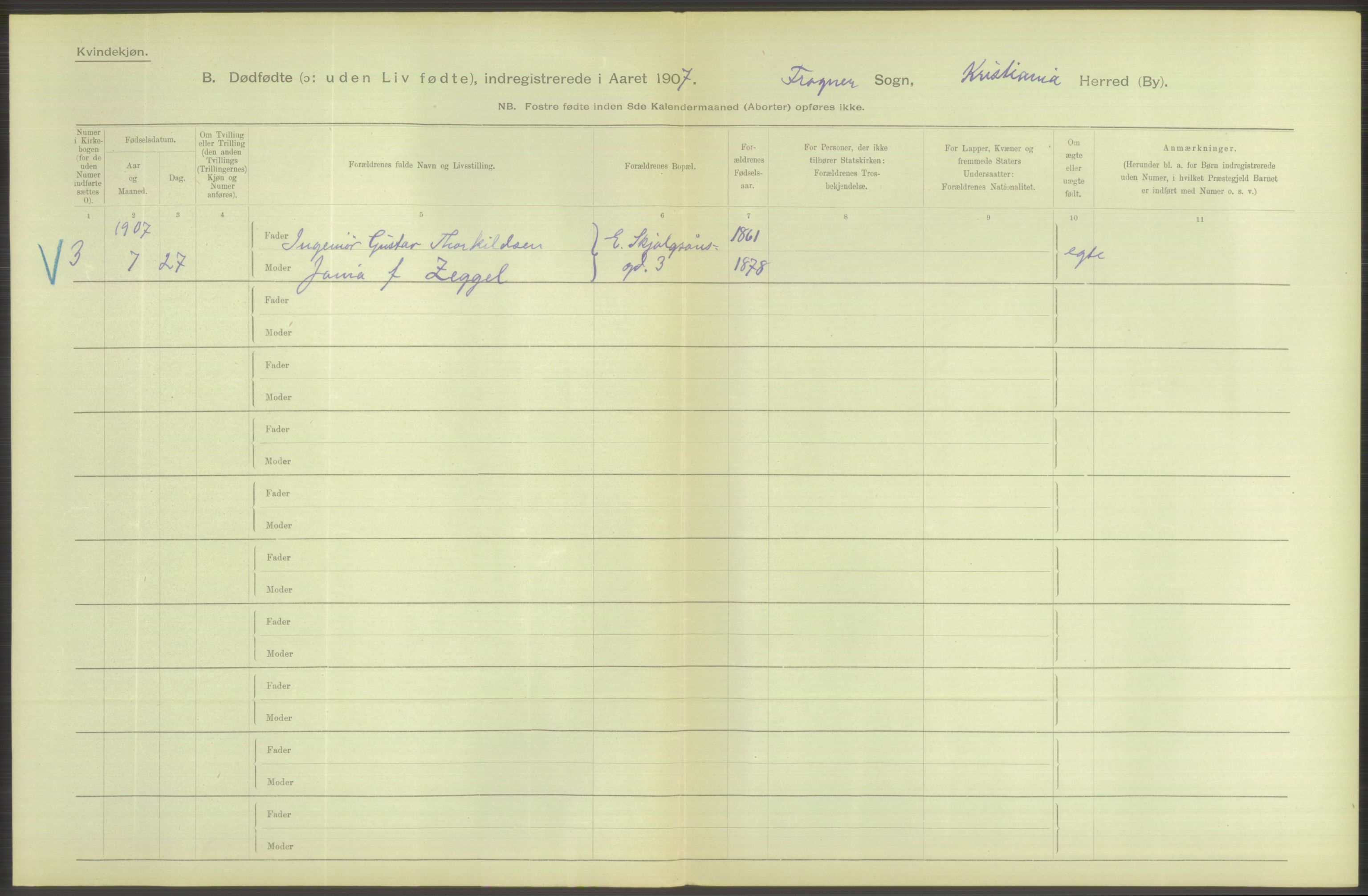 Statistisk sentralbyrå, Sosiodemografiske emner, Befolkning, RA/S-2228/D/Df/Dfa/Dfae/L0010: Kristiania: Døde, dødfødte, 1907, p. 134