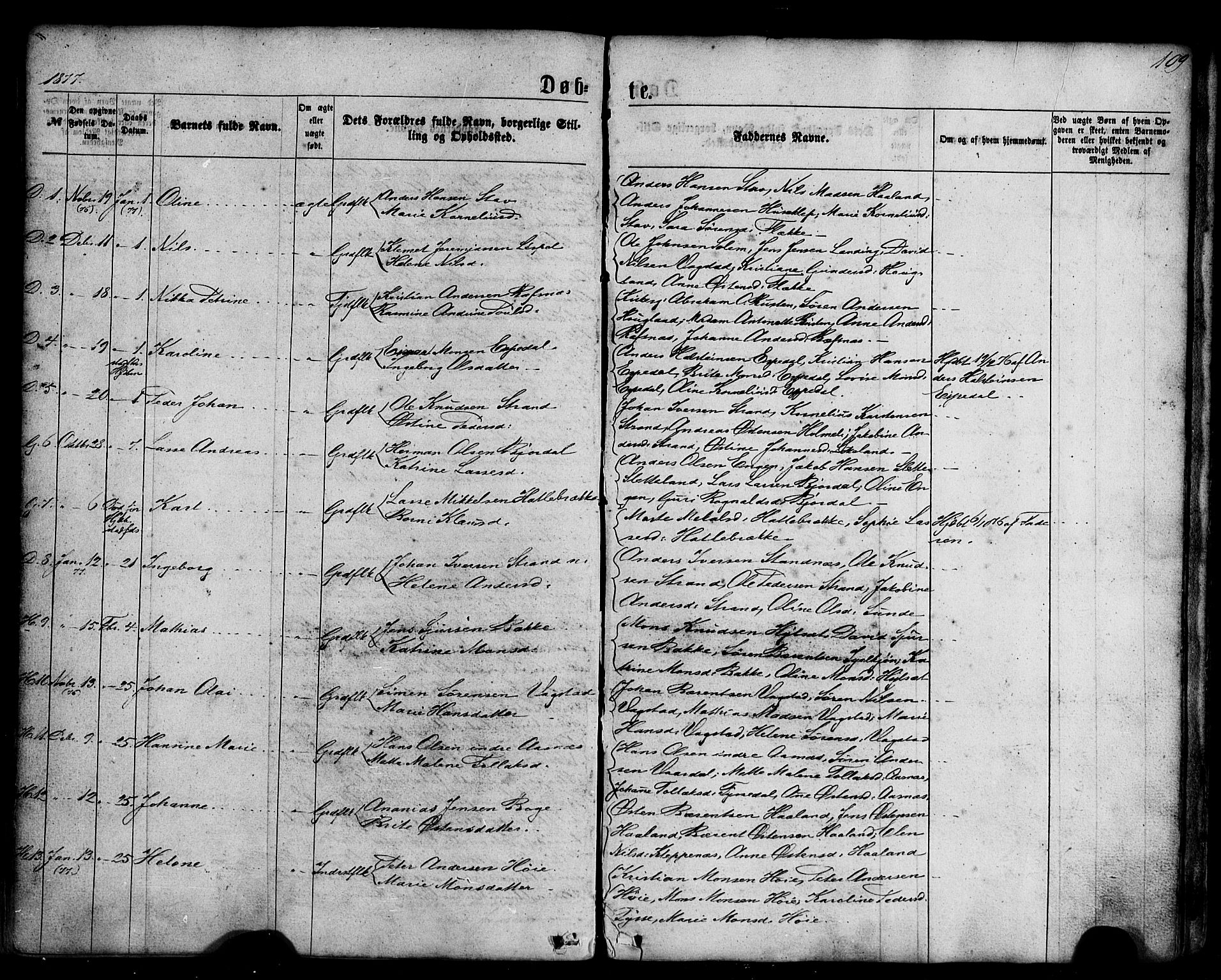 Fjaler sokneprestembete, AV/SAB-A-79801/H/Haa/Haaa/L0007: Parish register (official) no. A 7, 1862-1881, p. 109