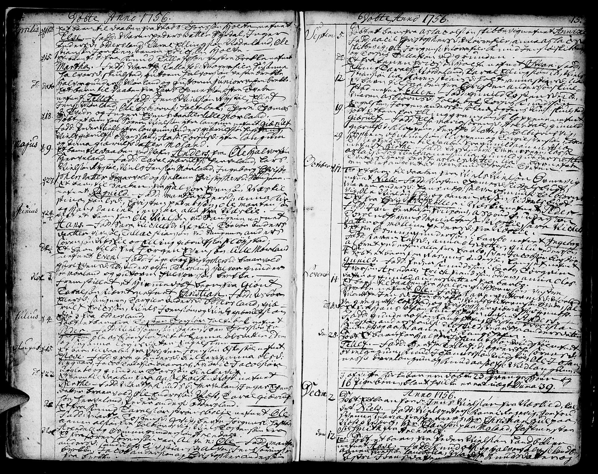 Austre Moland sokneprestkontor, SAK/1111-0001/F/Fa/Faa/L0002: Parish register (official) no. A 2, 1747-1808, p. 14-15