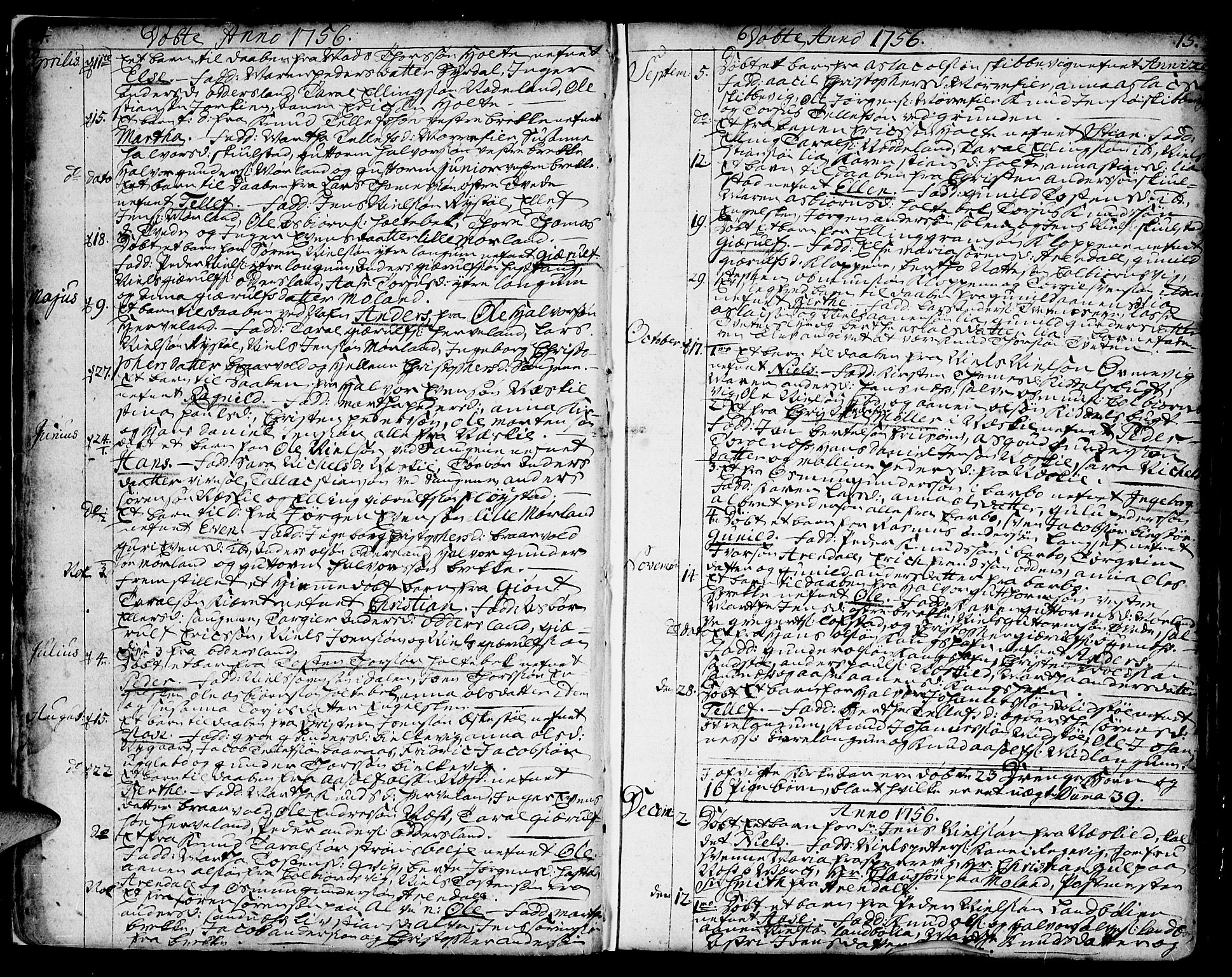 Austre Moland sokneprestkontor, AV/SAK-1111-0001/F/Fa/Faa/L0002: Parish register (official) no. A 2, 1747-1808, p. 14-15