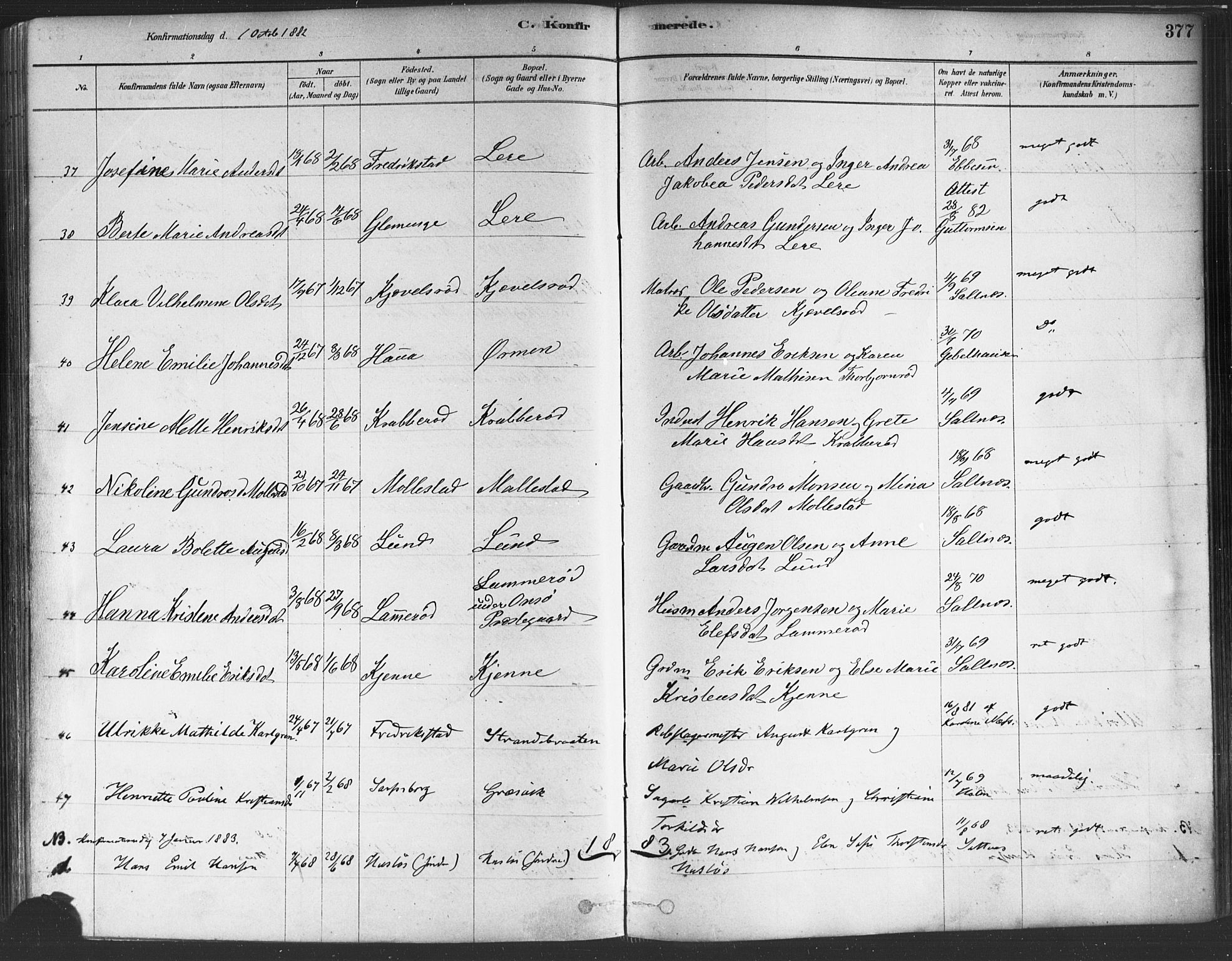 Onsøy prestekontor Kirkebøker, SAO/A-10914/F/Fa/L0005: Parish register (official) no. I 5, 1878-1898, p. 377